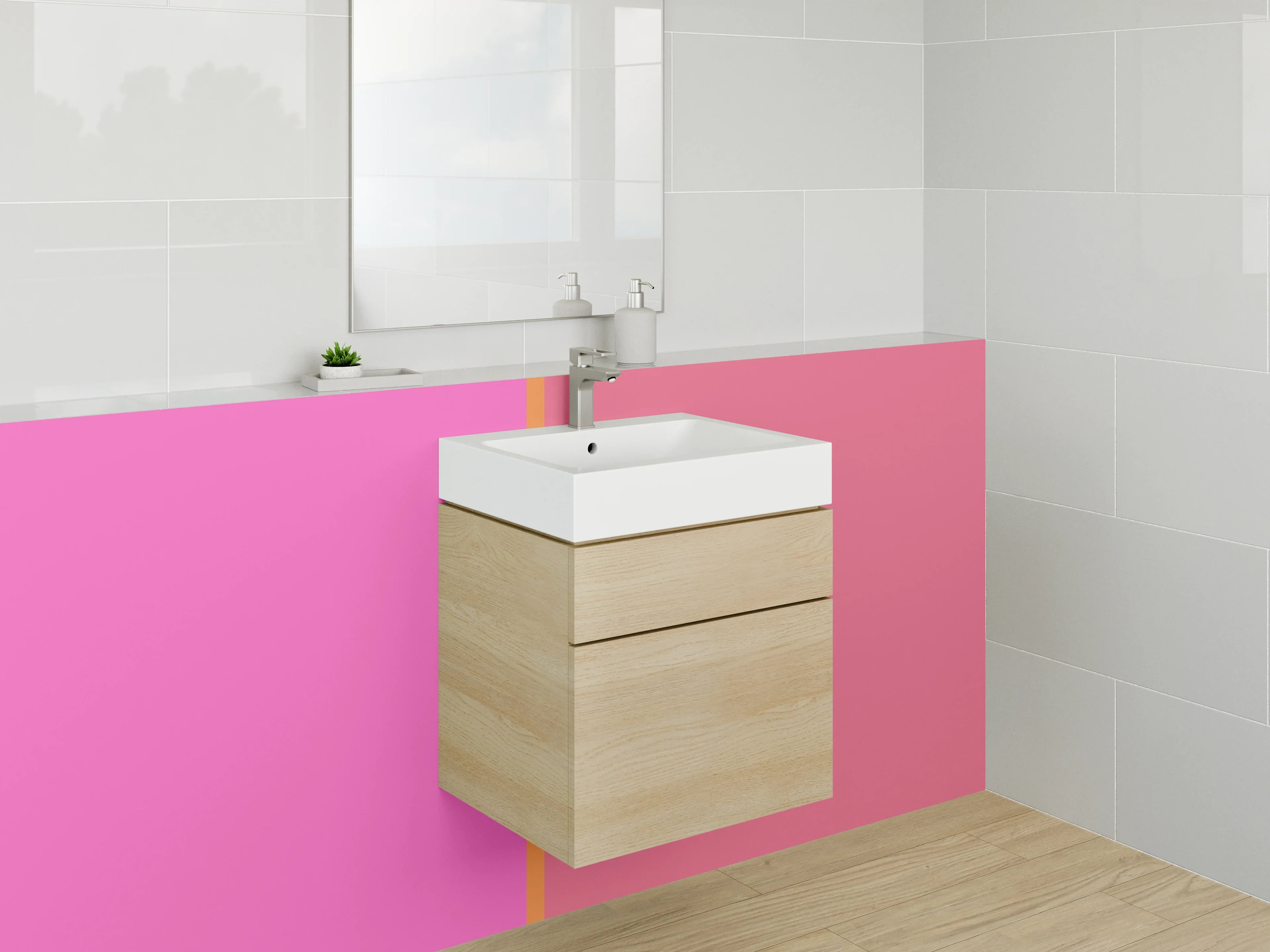Waschbecken-Rückwand - Pink-Rosa Farbverlauf mit Akzentlinie