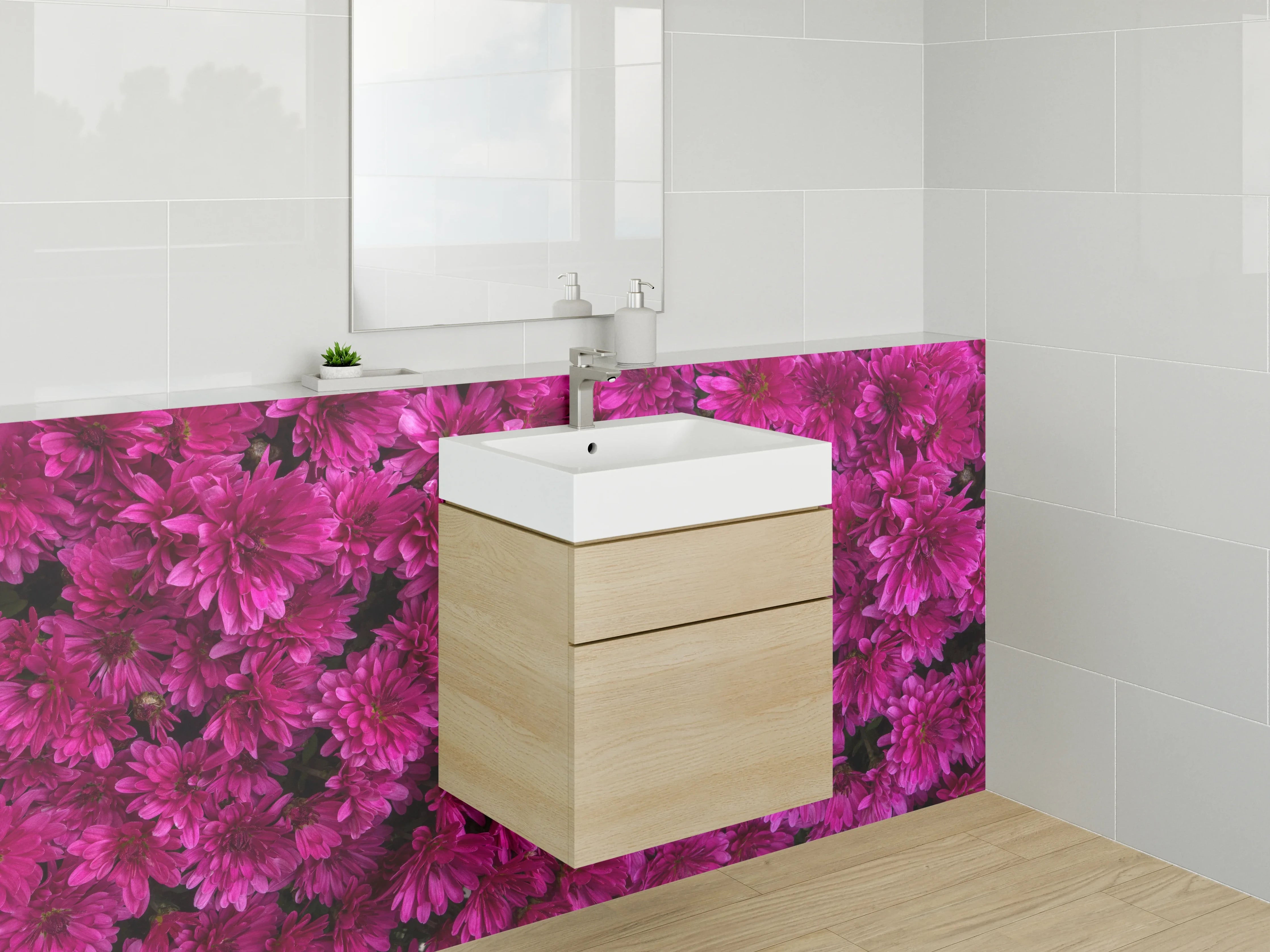 Waschbecken-Rückwand - Pinkes Blütenmeer Fotodruck
