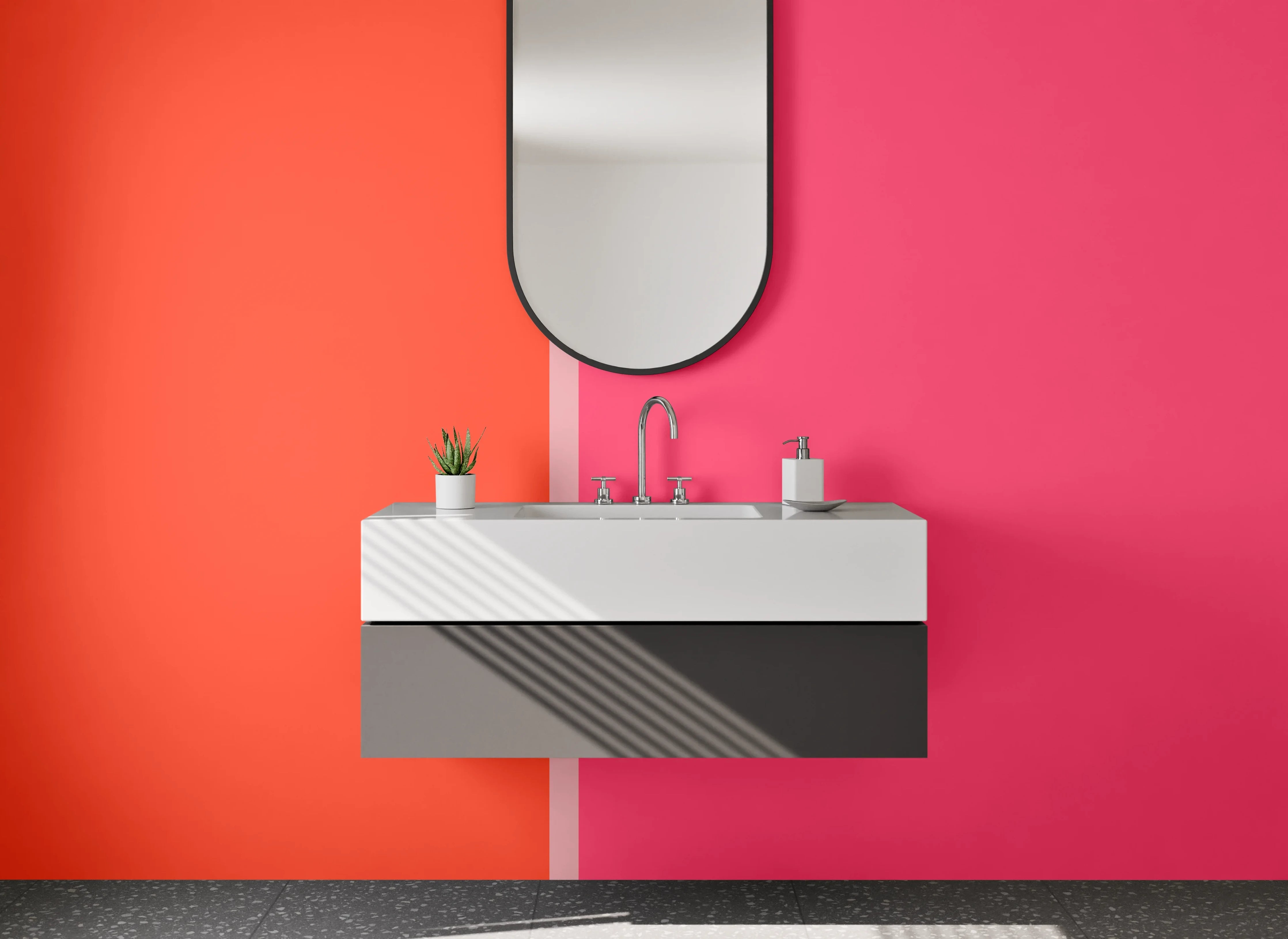 Waschbecken-Rückwand - Pinkes und_orangenes Farbblock-Design