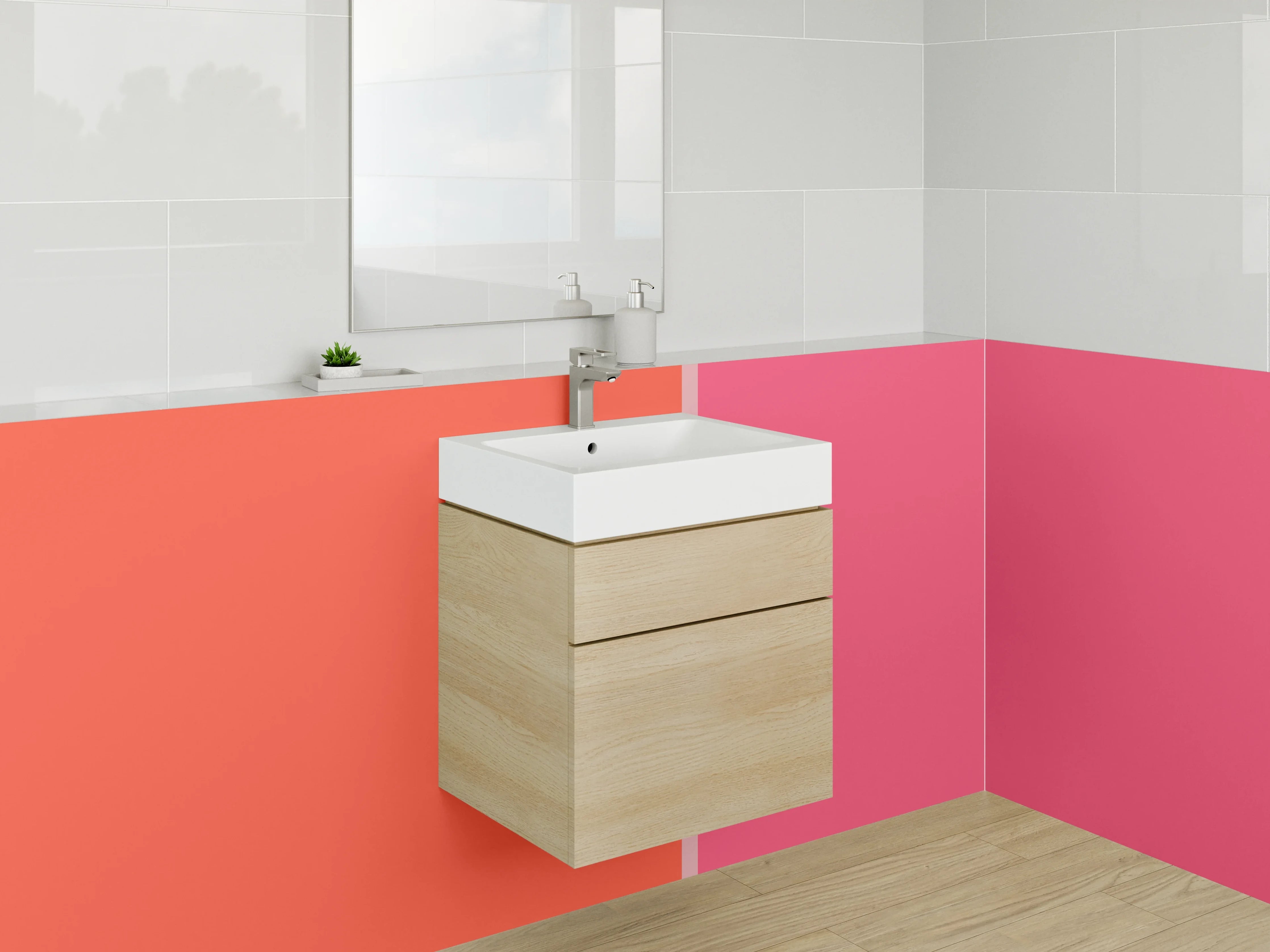 Waschbecken-Rückwand - Pinkes und_orangenes Farbblock-Design