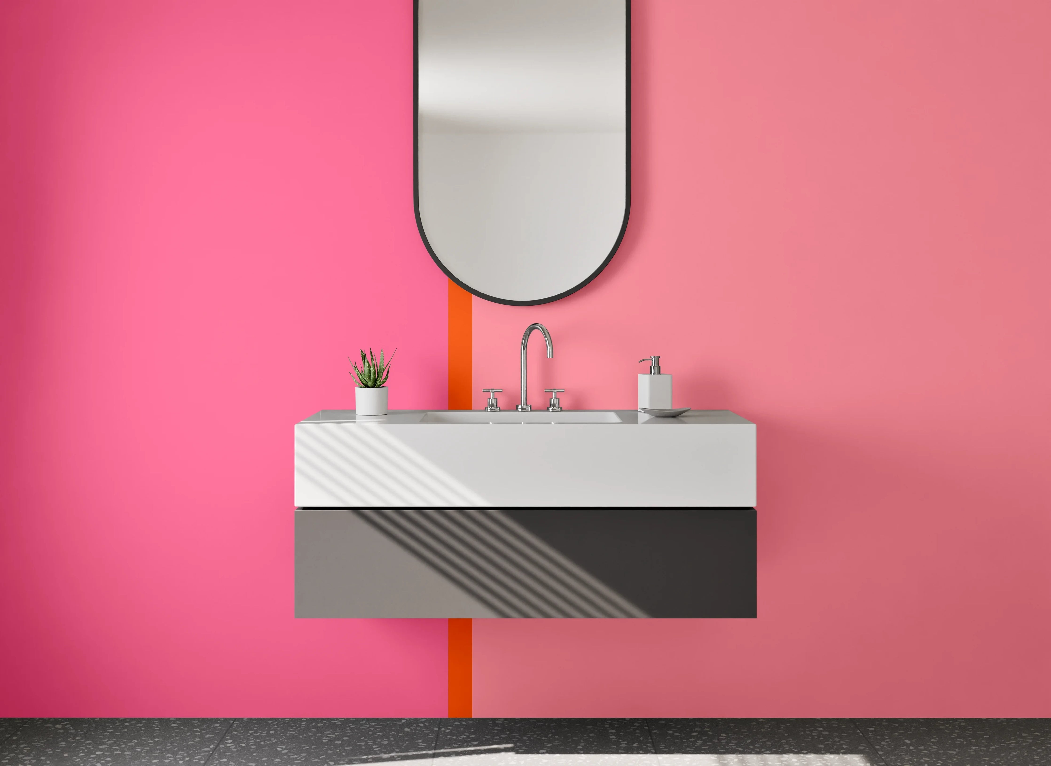 Waschbecken-Rückwand - Pinkfarbene geometrische Muster