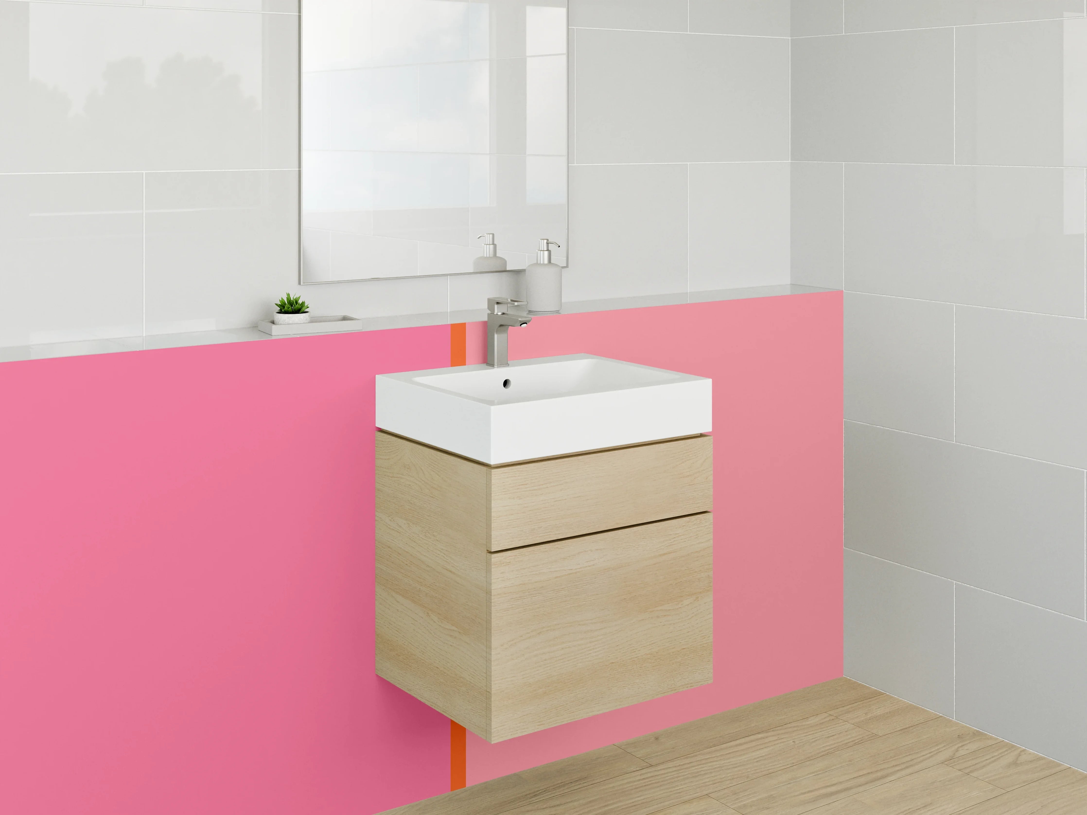 Waschbecken-Rückwand - Pinkfarbene geometrische Muster