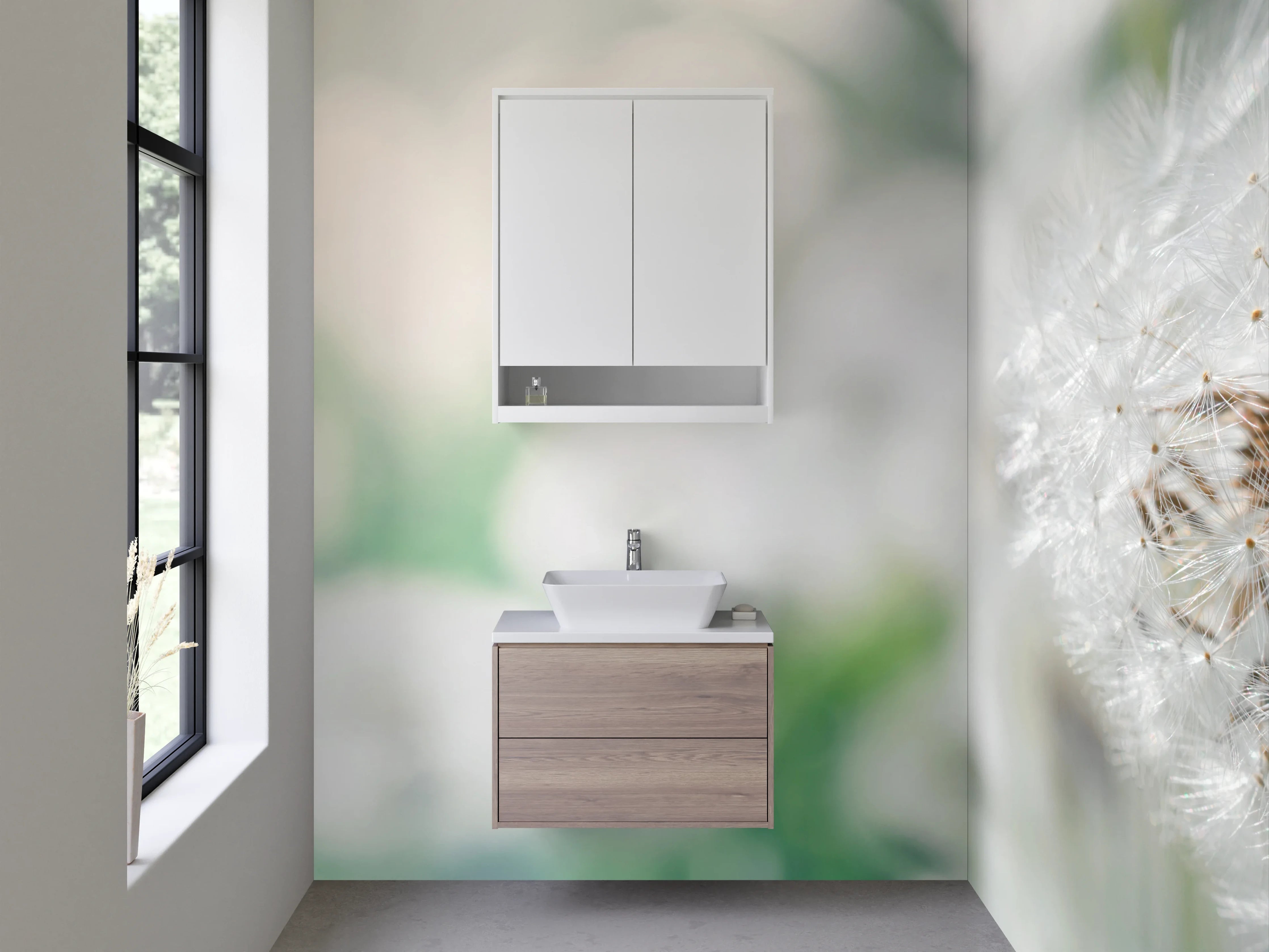 Waschbecken-Rückwand - Pusteblume Makro auf weiß-grün