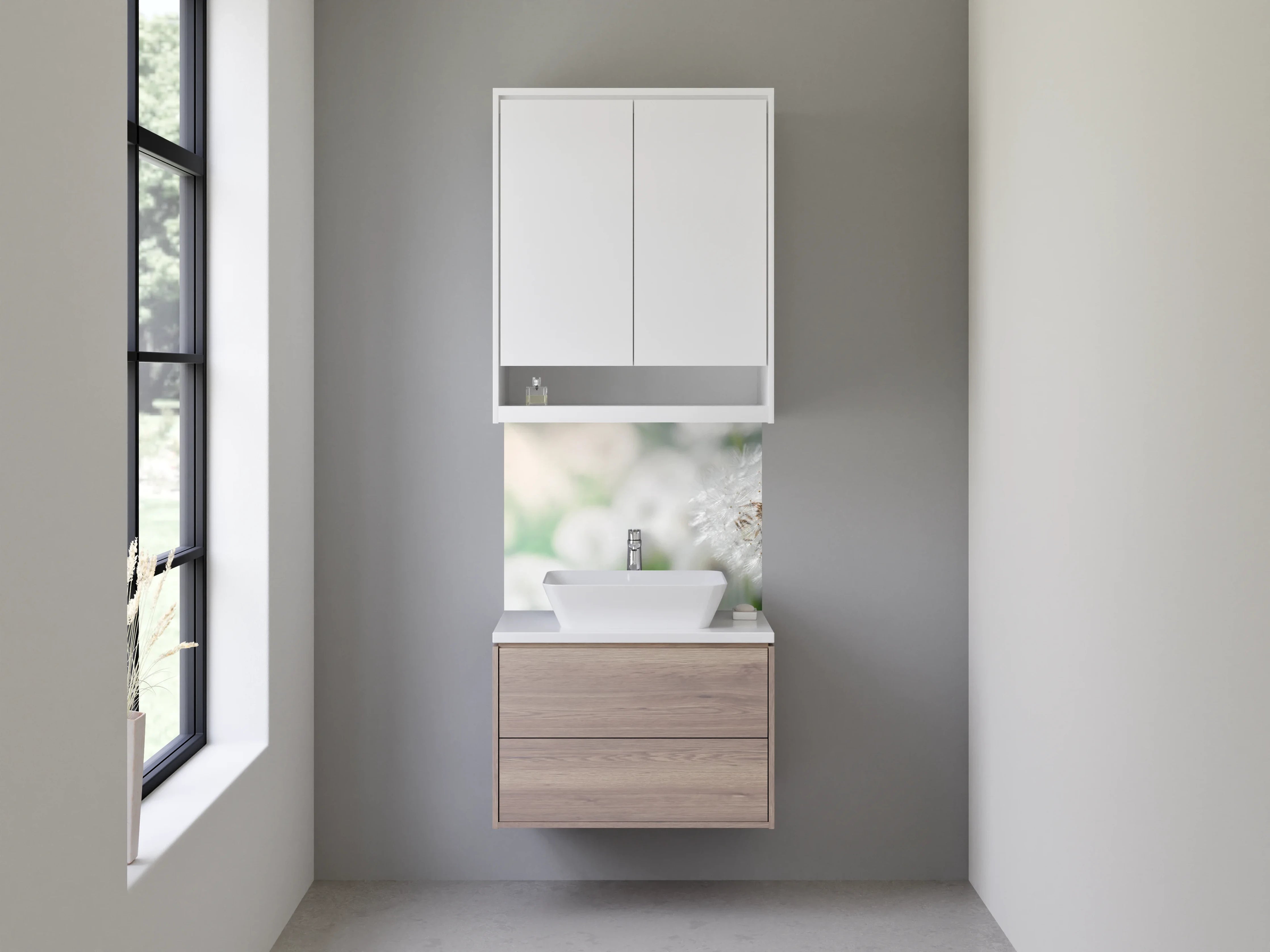 Waschbecken-Rückwand - Pusteblume Makro auf weiß-grün