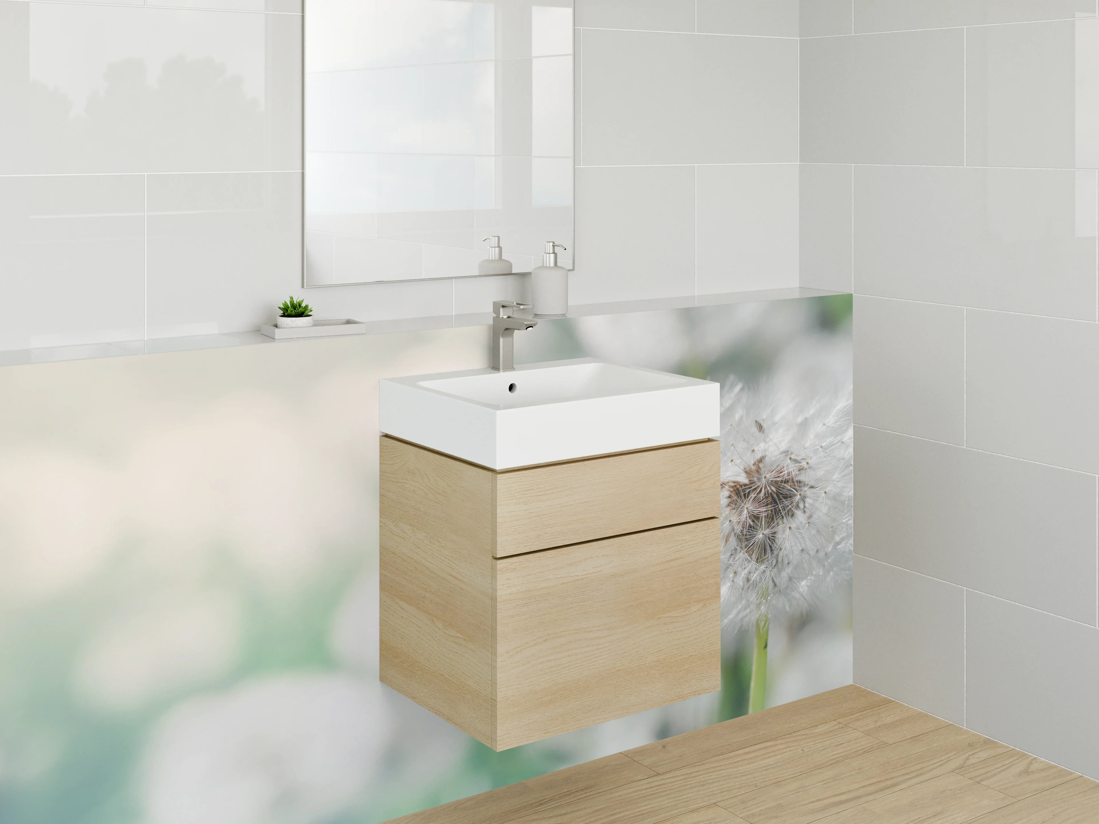 Waschbecken-Rückwand - Pusteblume Makro auf weiß-grün