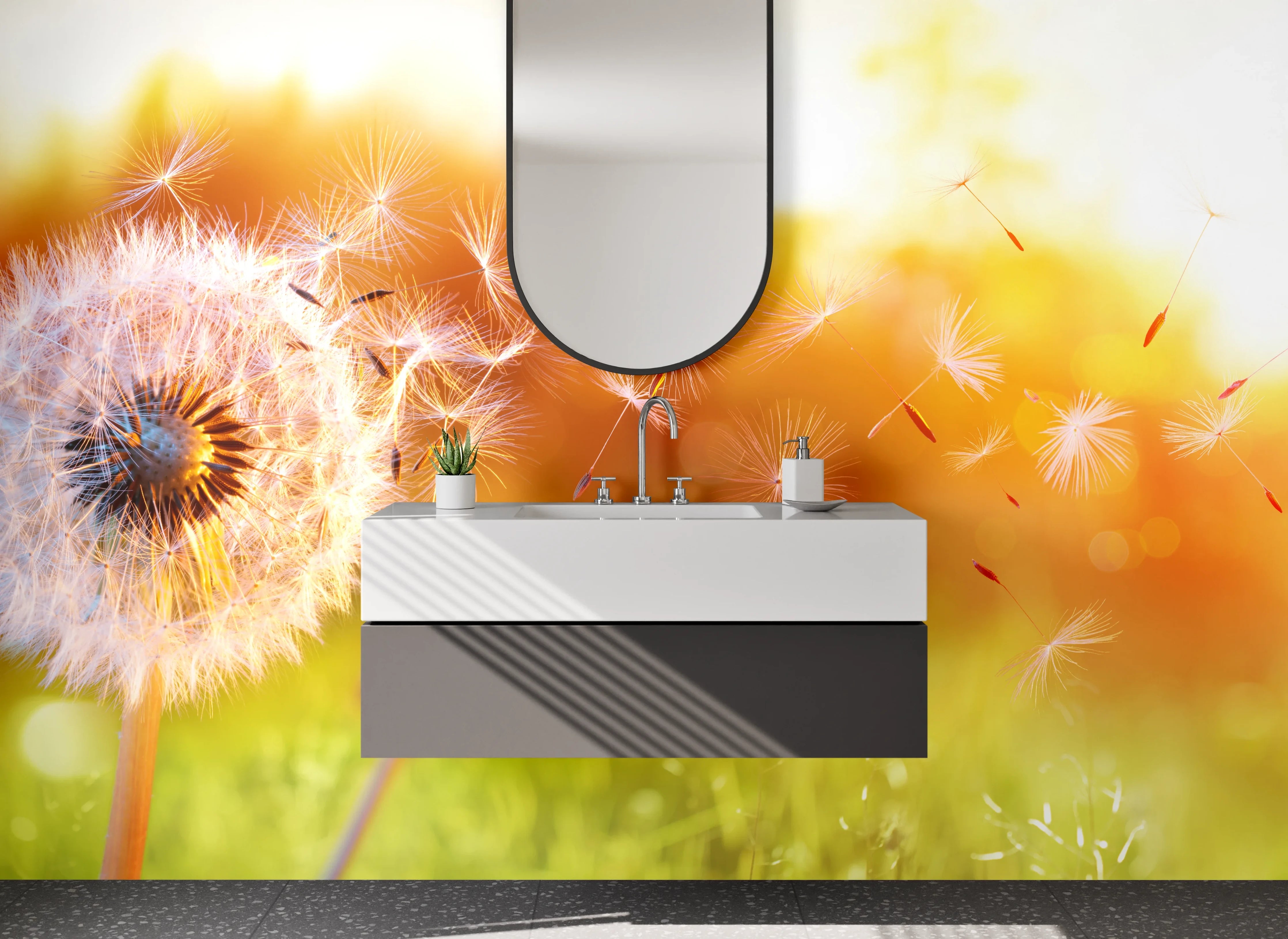 Waschbecken-Rückwand - Pusteblume im Sonnenlicht Naturmotiv