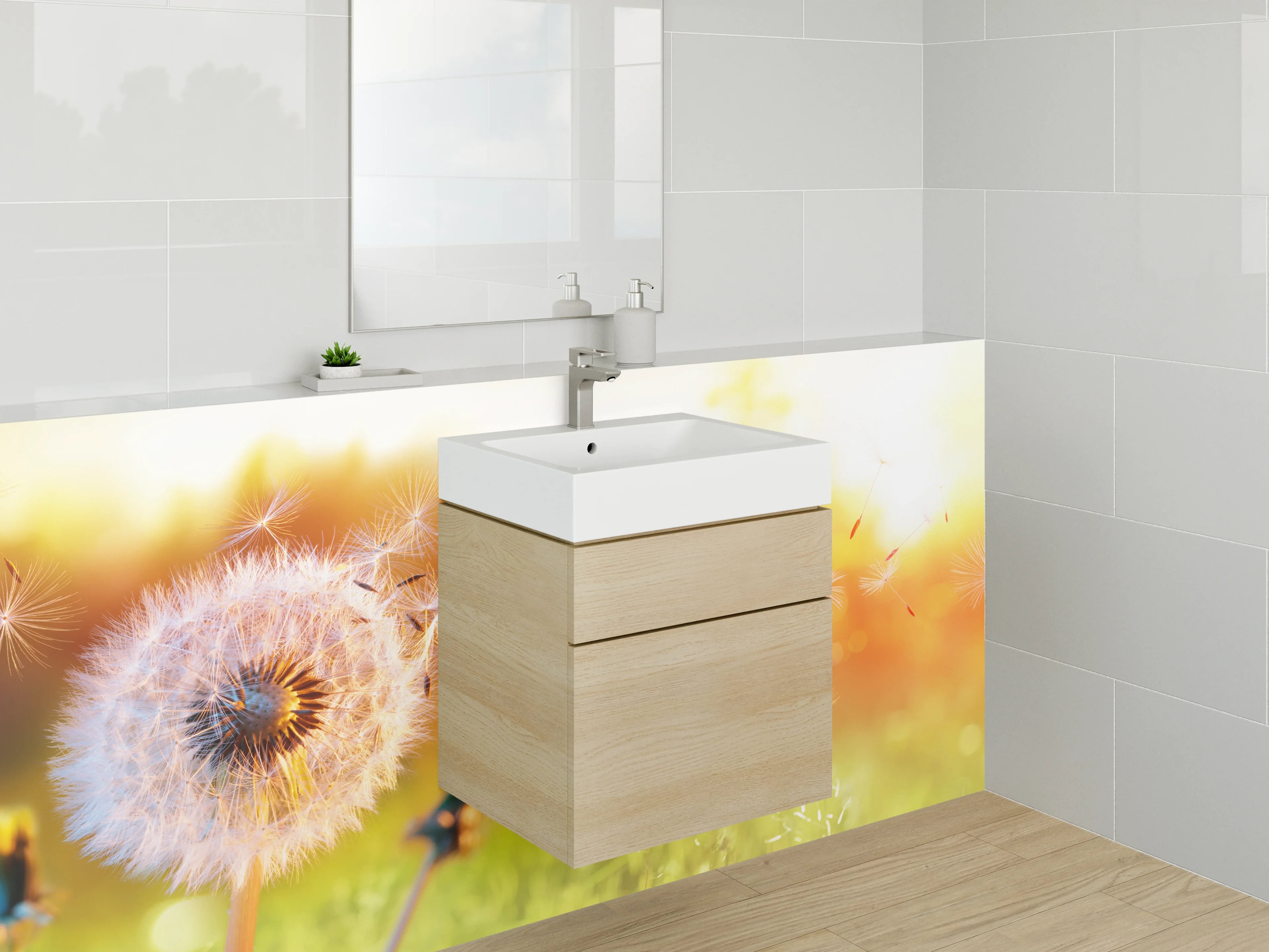Waschbecken-Rückwand - Pusteblume im Sonnenlicht Naturmotiv