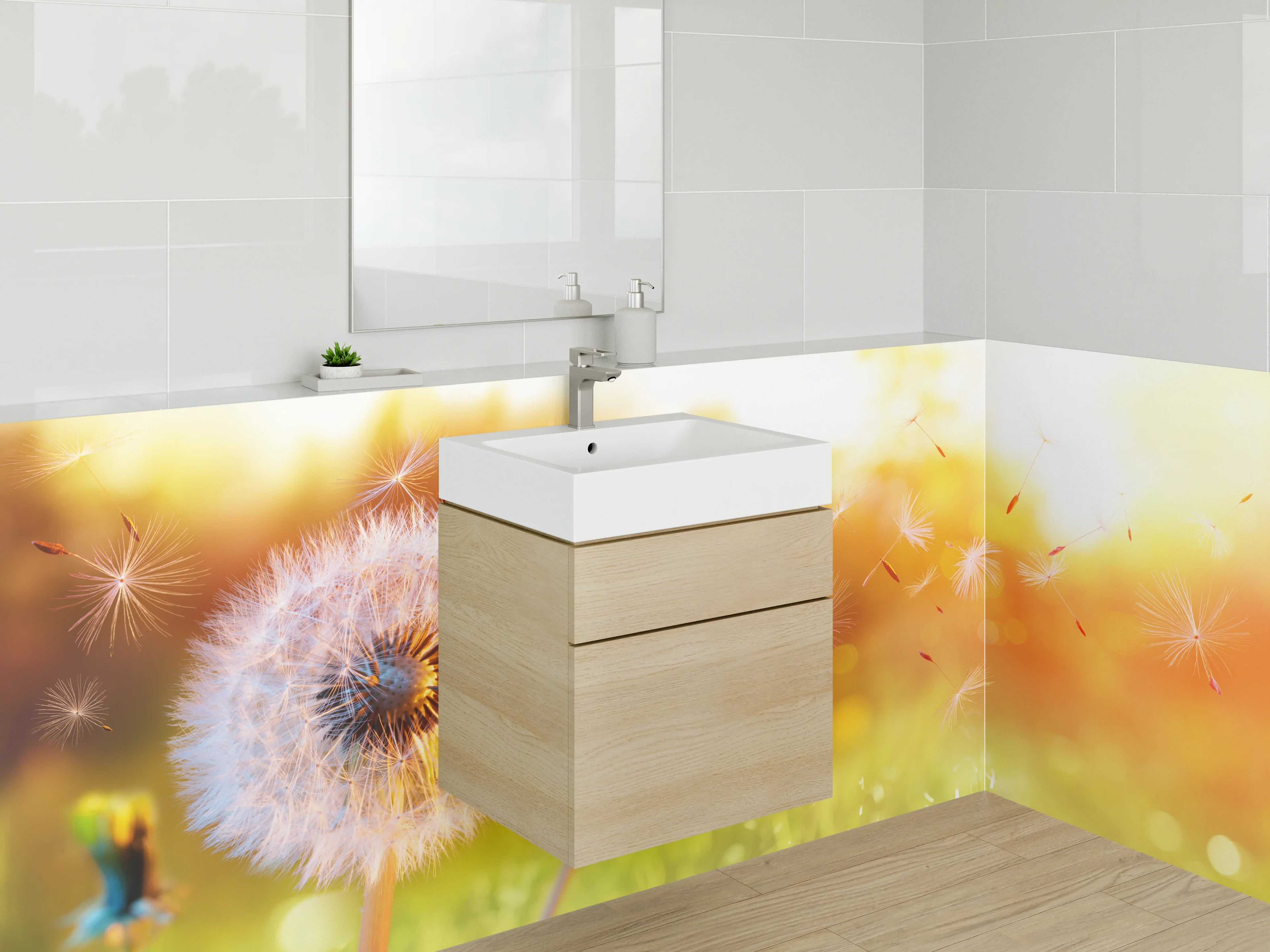 Waschbecken-Rückwand - Pusteblume im Sonnenlicht Naturmotiv