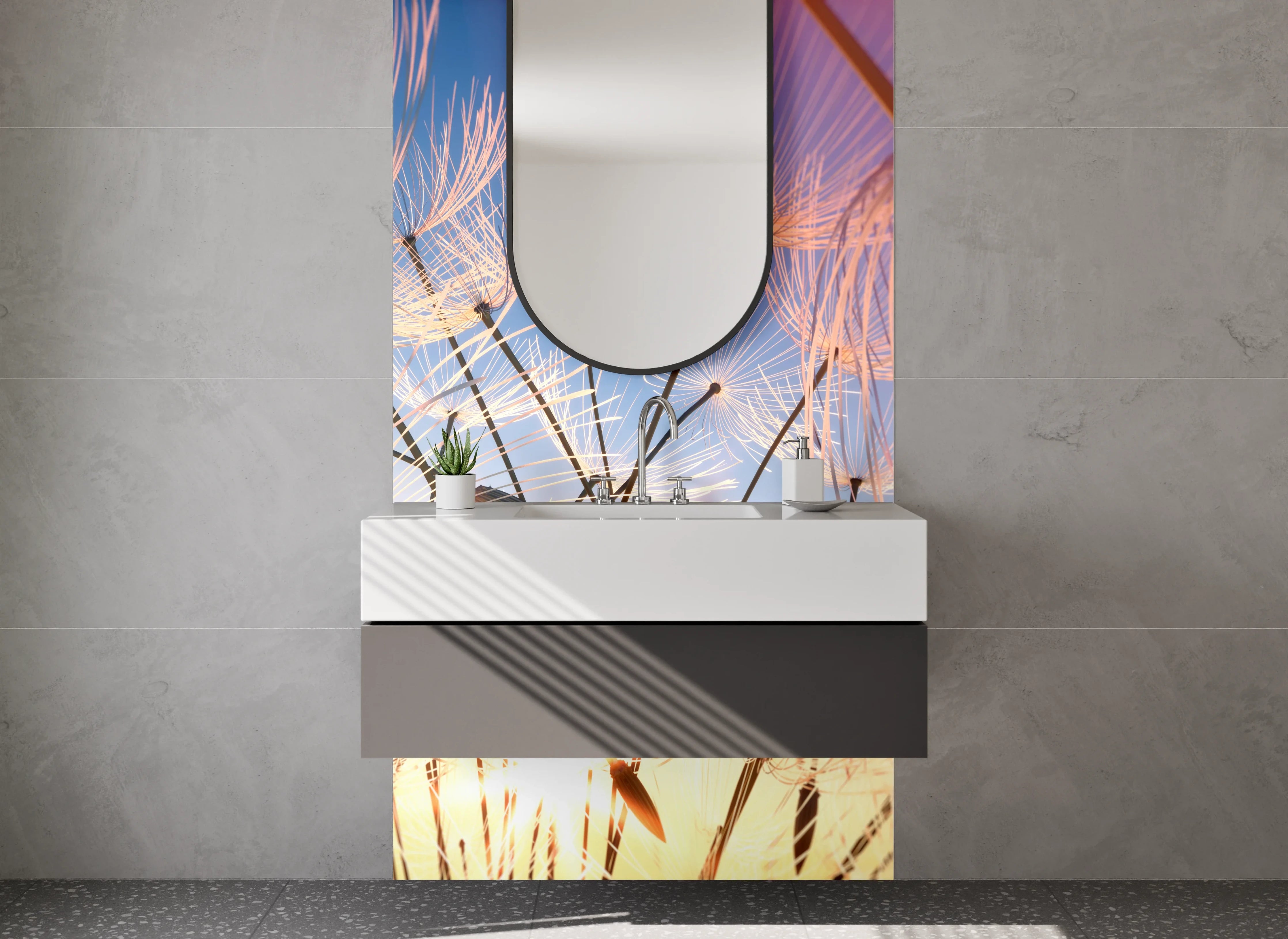 Waschbecken-Rückwand - Pusteblumen im Sonnenlicht Fotoprint