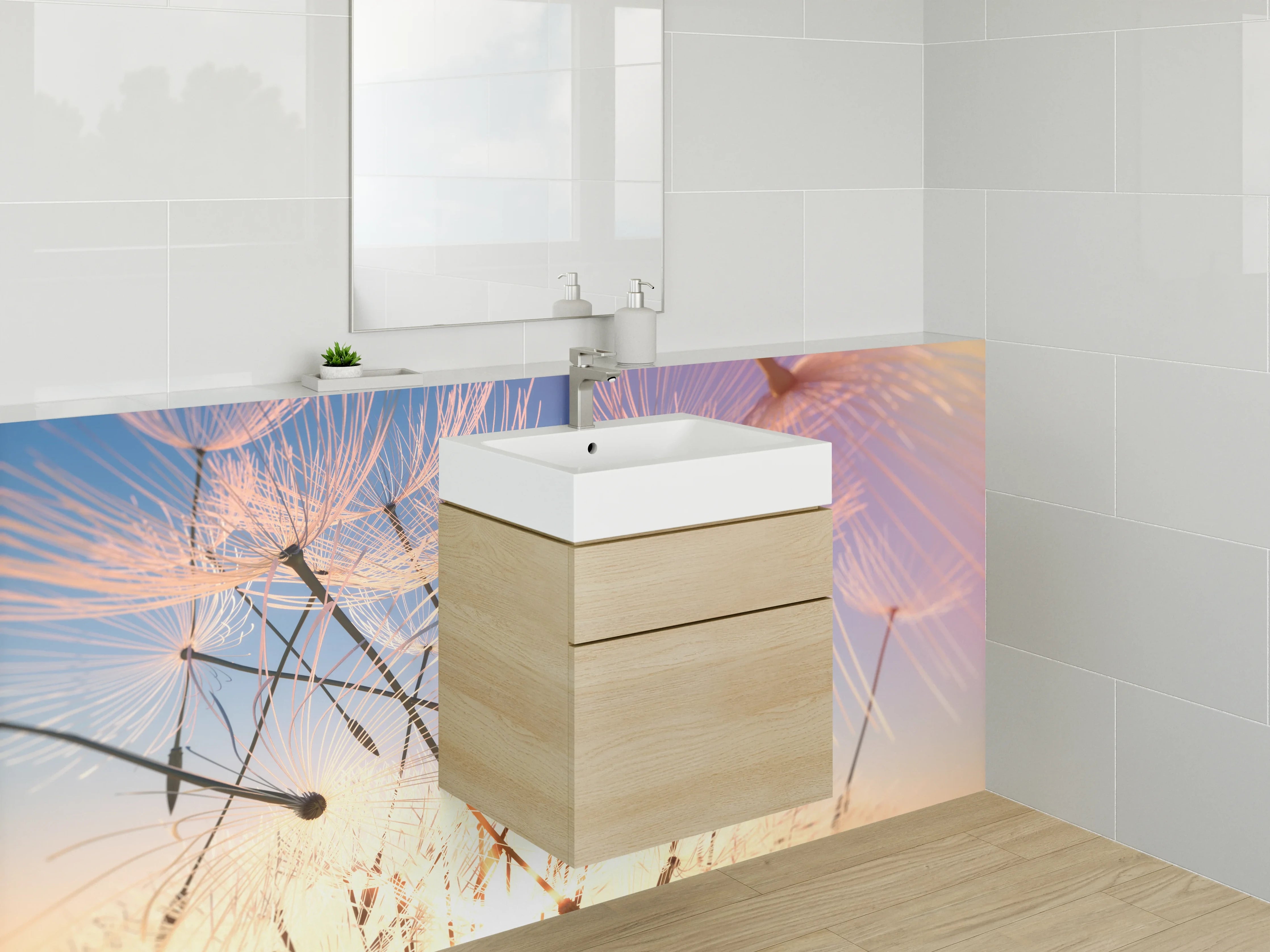 Waschbecken-Rückwand - Pusteblumen im Sonnenlicht Fotoprint