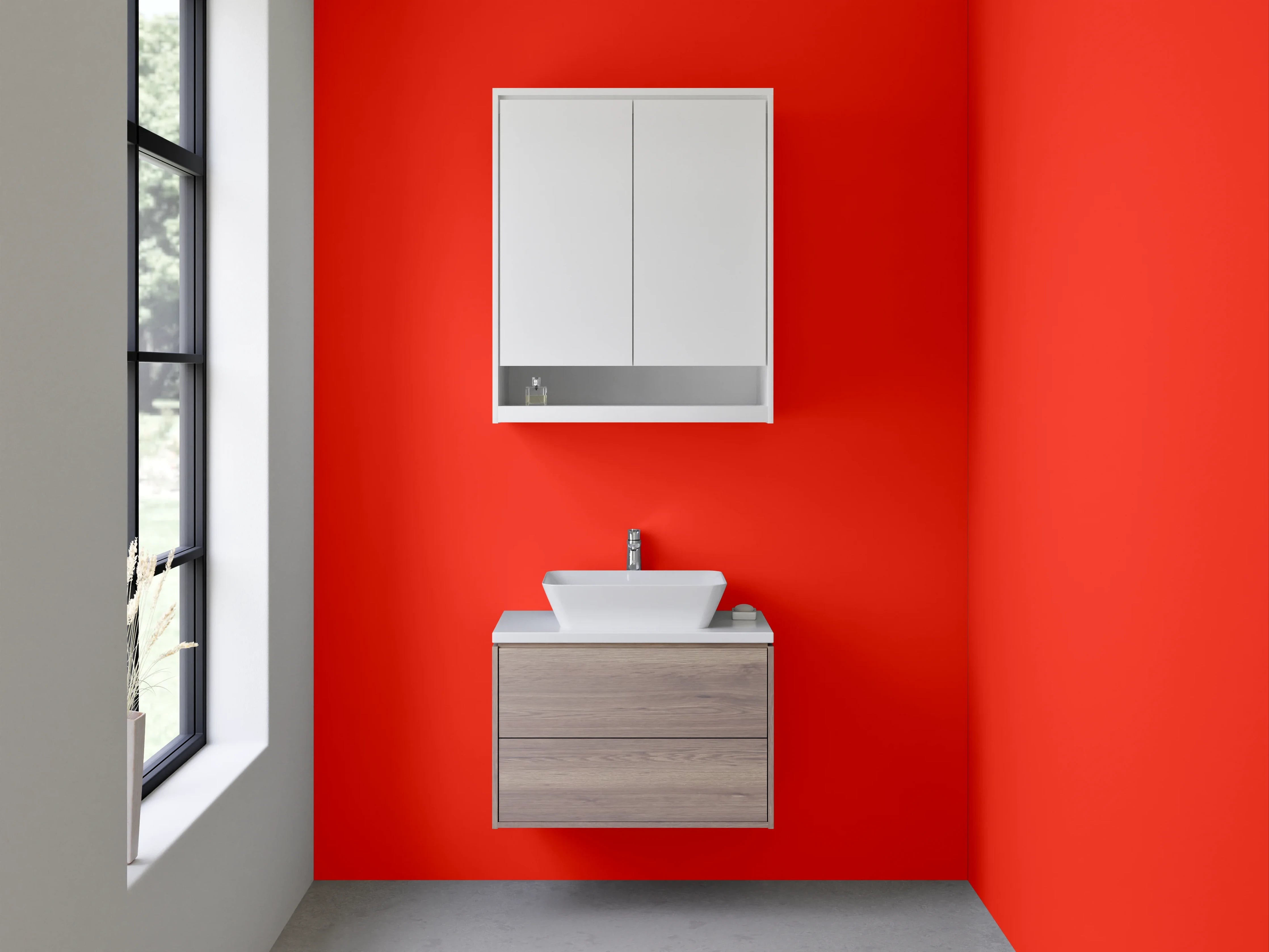 Waschbecken-Rückwand - RAL 3028 Reinrot Intensivrot Rotorange Rot