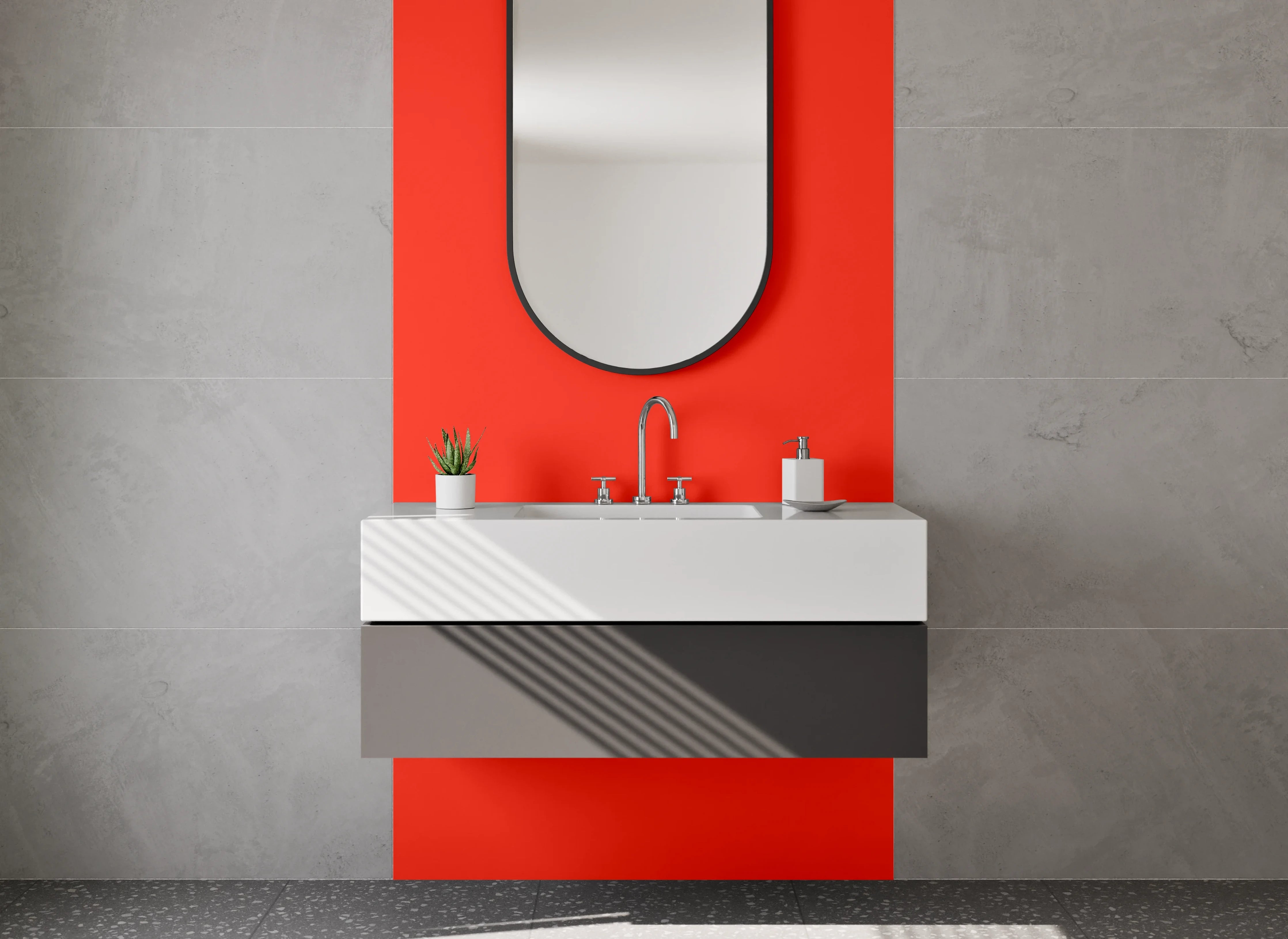 Waschbecken-Rückwand - RAL 3028 Reinrot Intensivrot Rotorange Rot