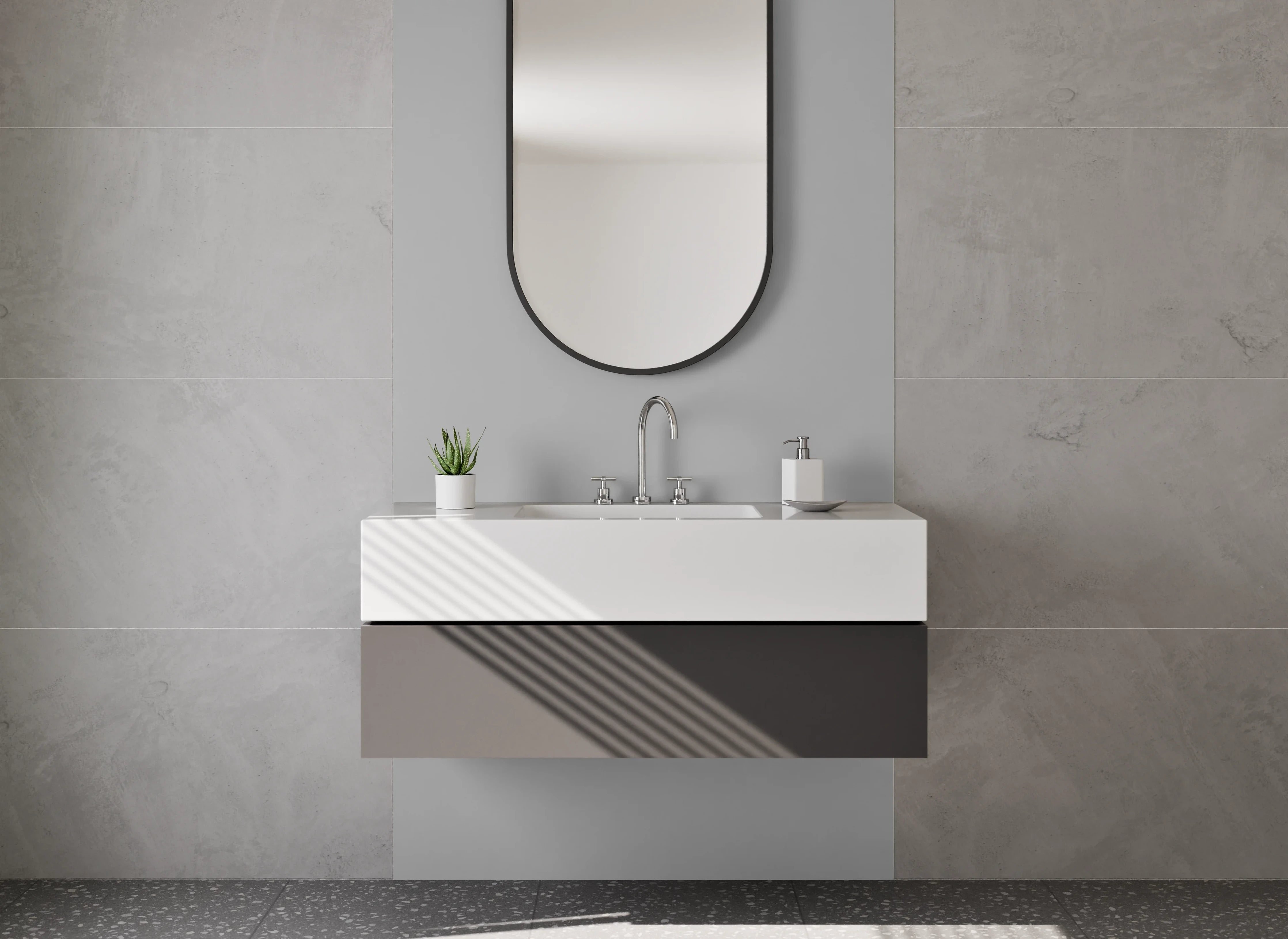 Waschbecken-Rückwand - RAL 9022 Perlhellgrau