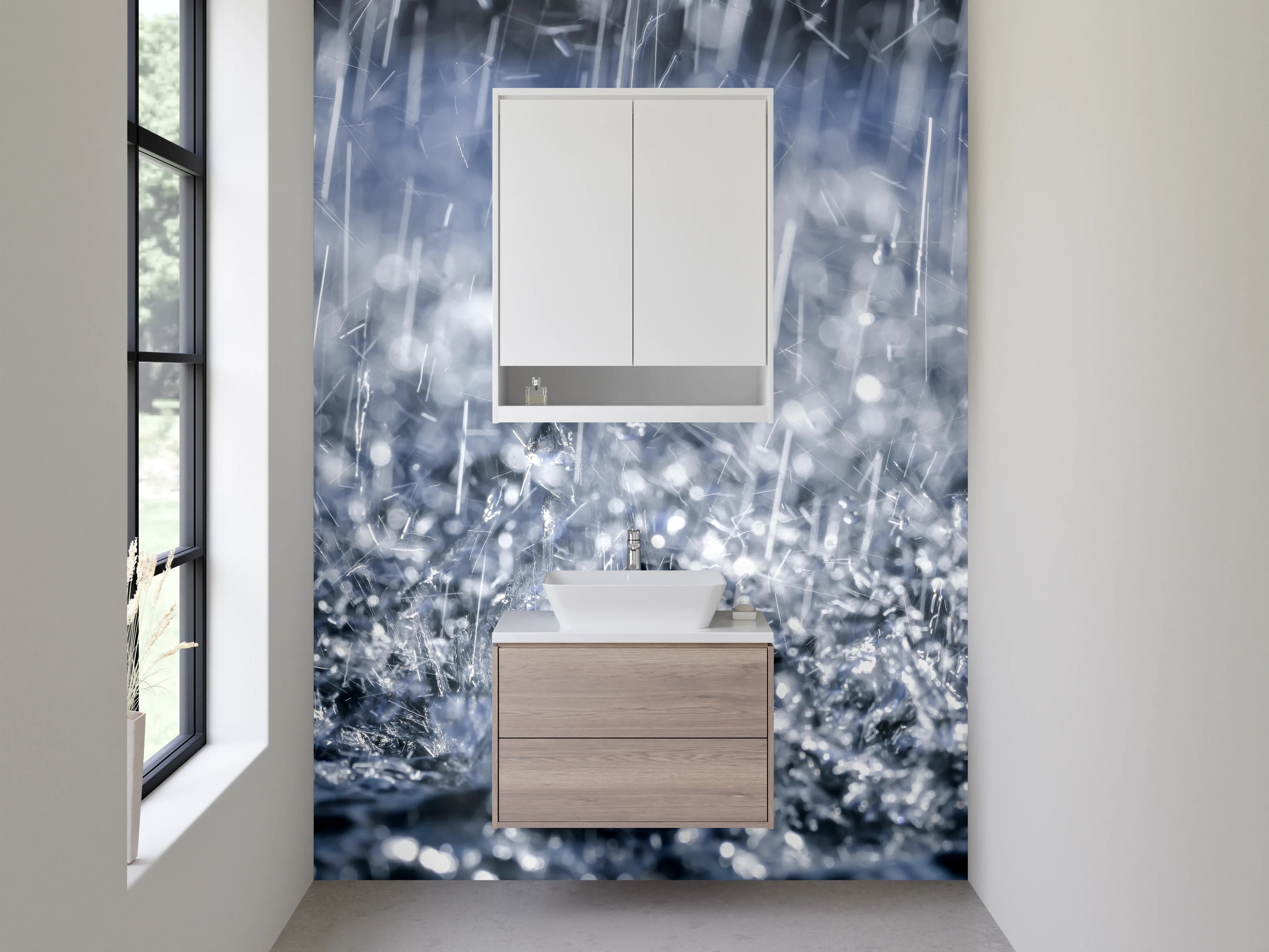 Waschbecken-Rückwand - Regenwetter auf Wasseroberfläche Fotomotiv