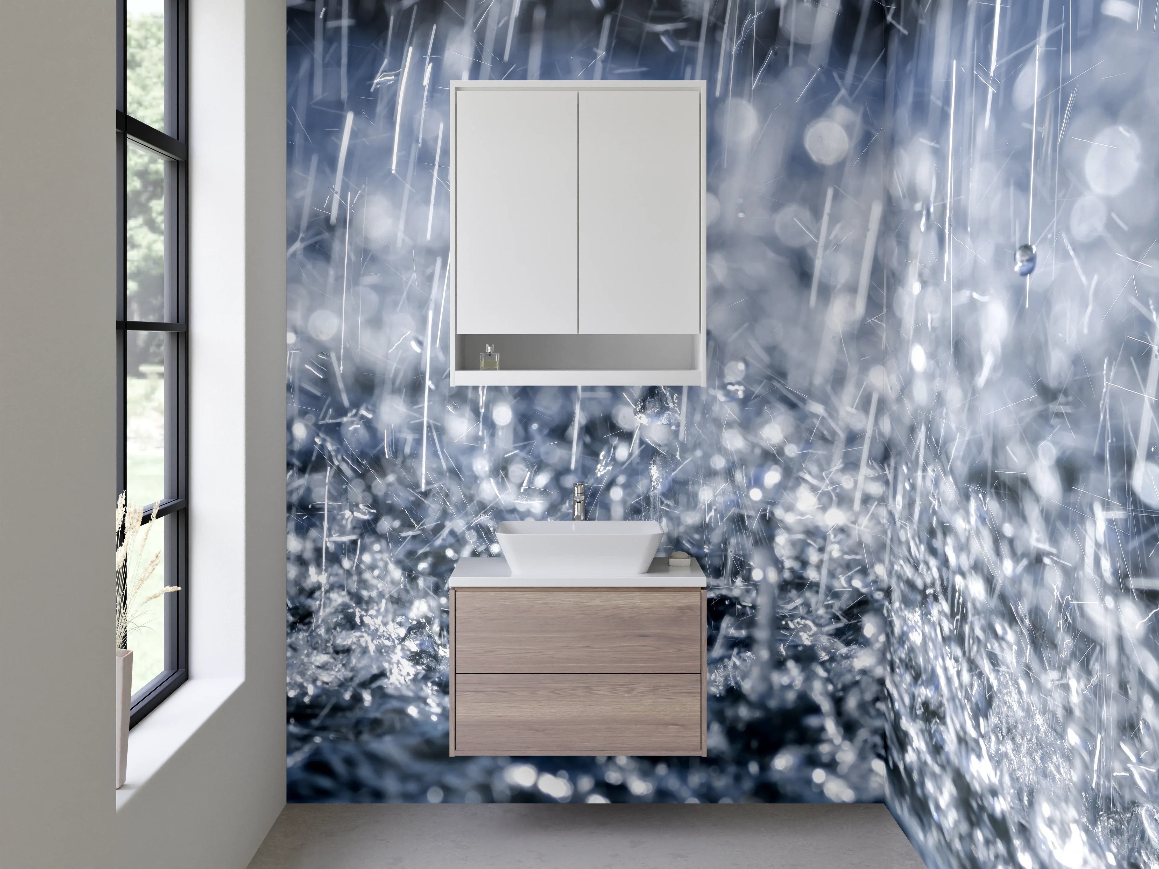 Waschbecken-Rückwand - Regenwetter auf Wasseroberfläche Fotomotiv