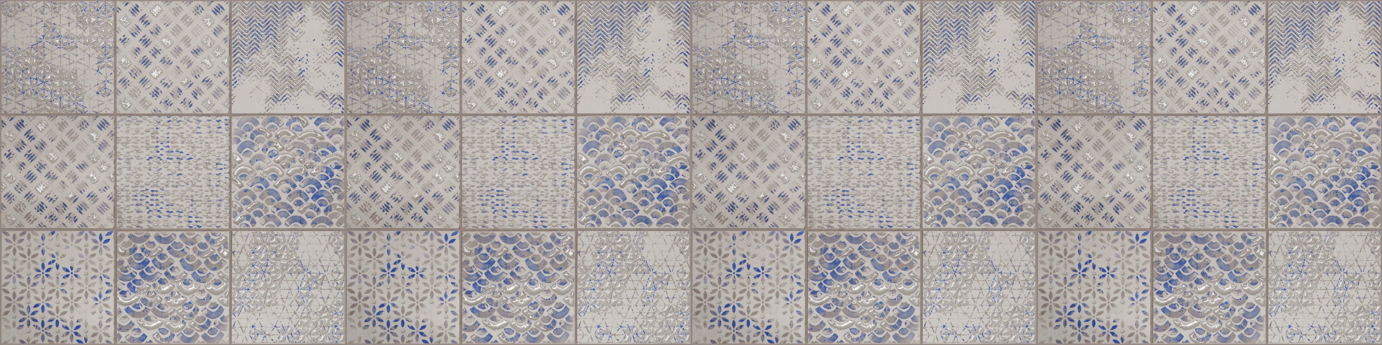 Waschbecken-Rückwand-Retro Fliesen Mosaik Weiß Blau Grau