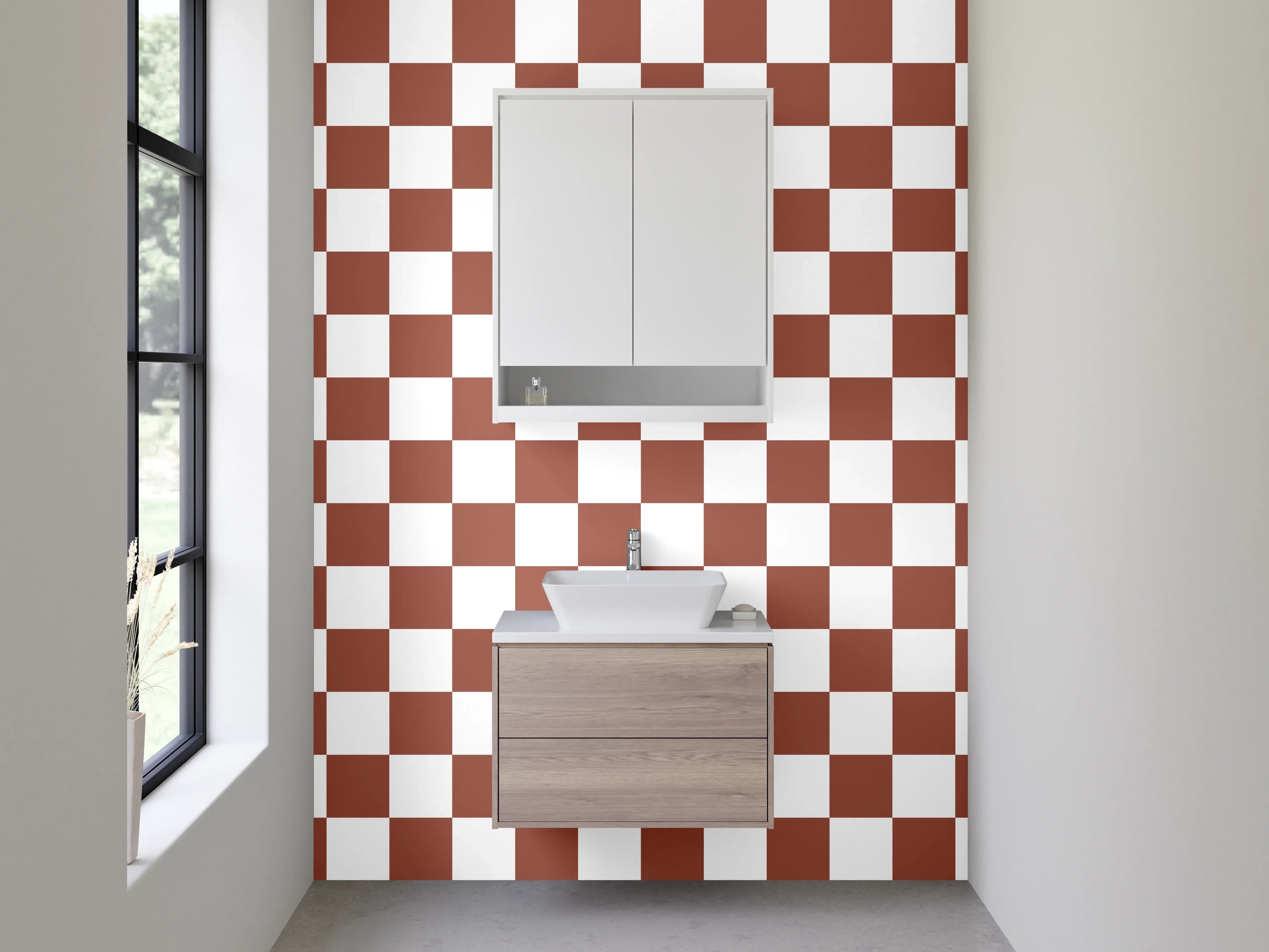 Waschbecken-Rückwand - Retro Kachelmuster Braun Weiß Küche
