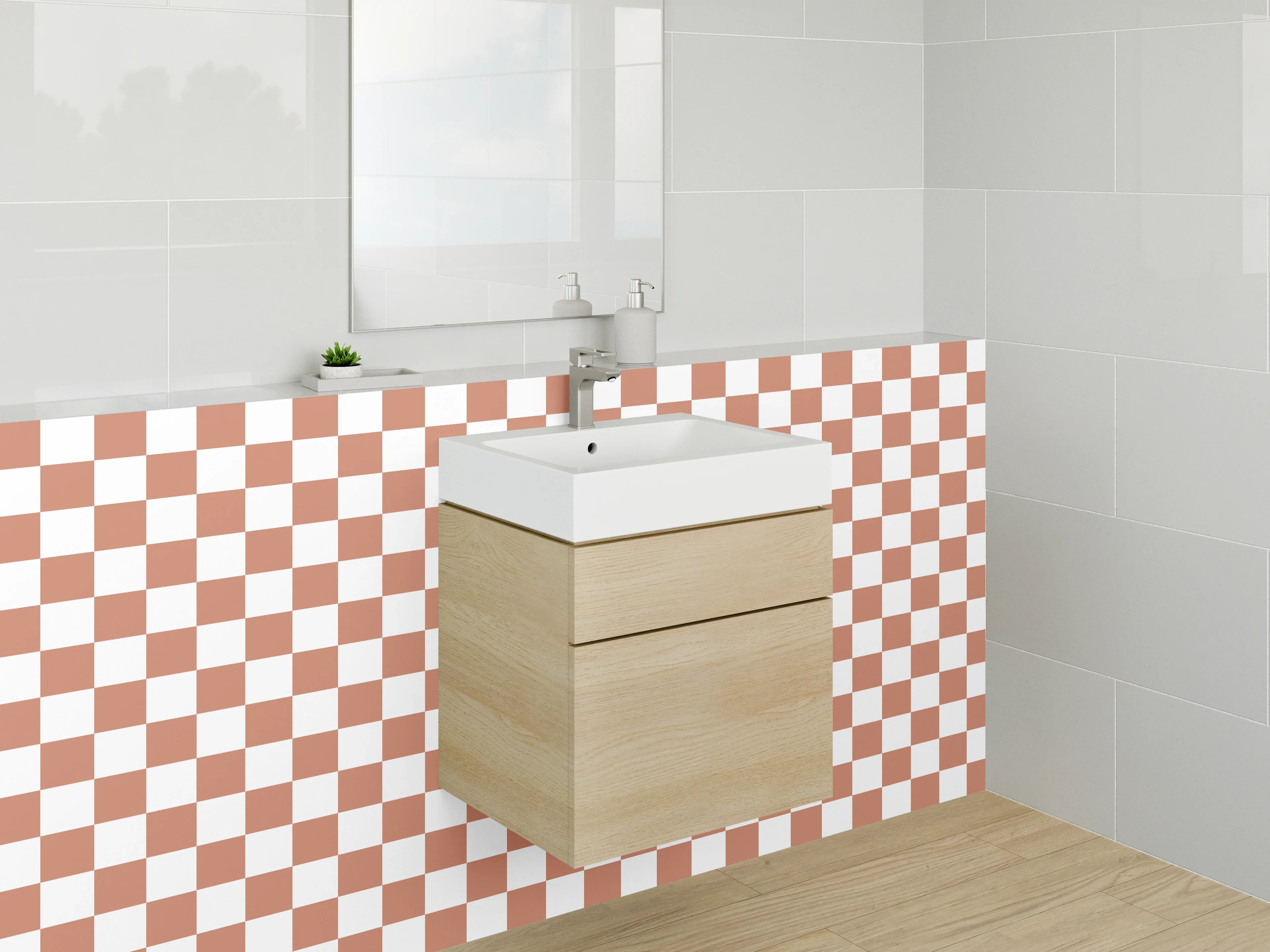 Waschbecken-Rückwand - Retro Karo Muster Braun Weiß