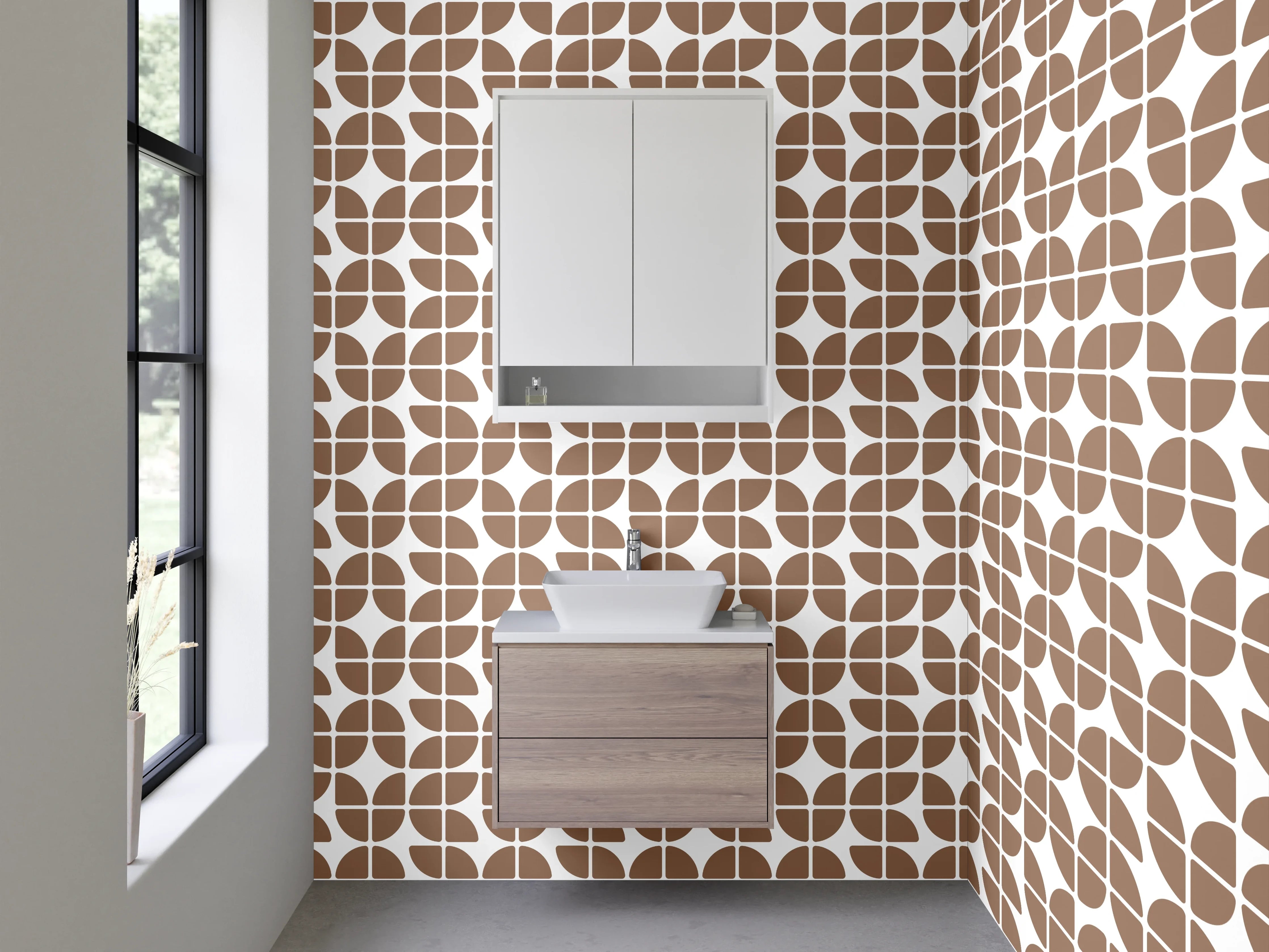 Waschbecken-Rückwand - Retro-Mosaik Braun Grauweiß Muster