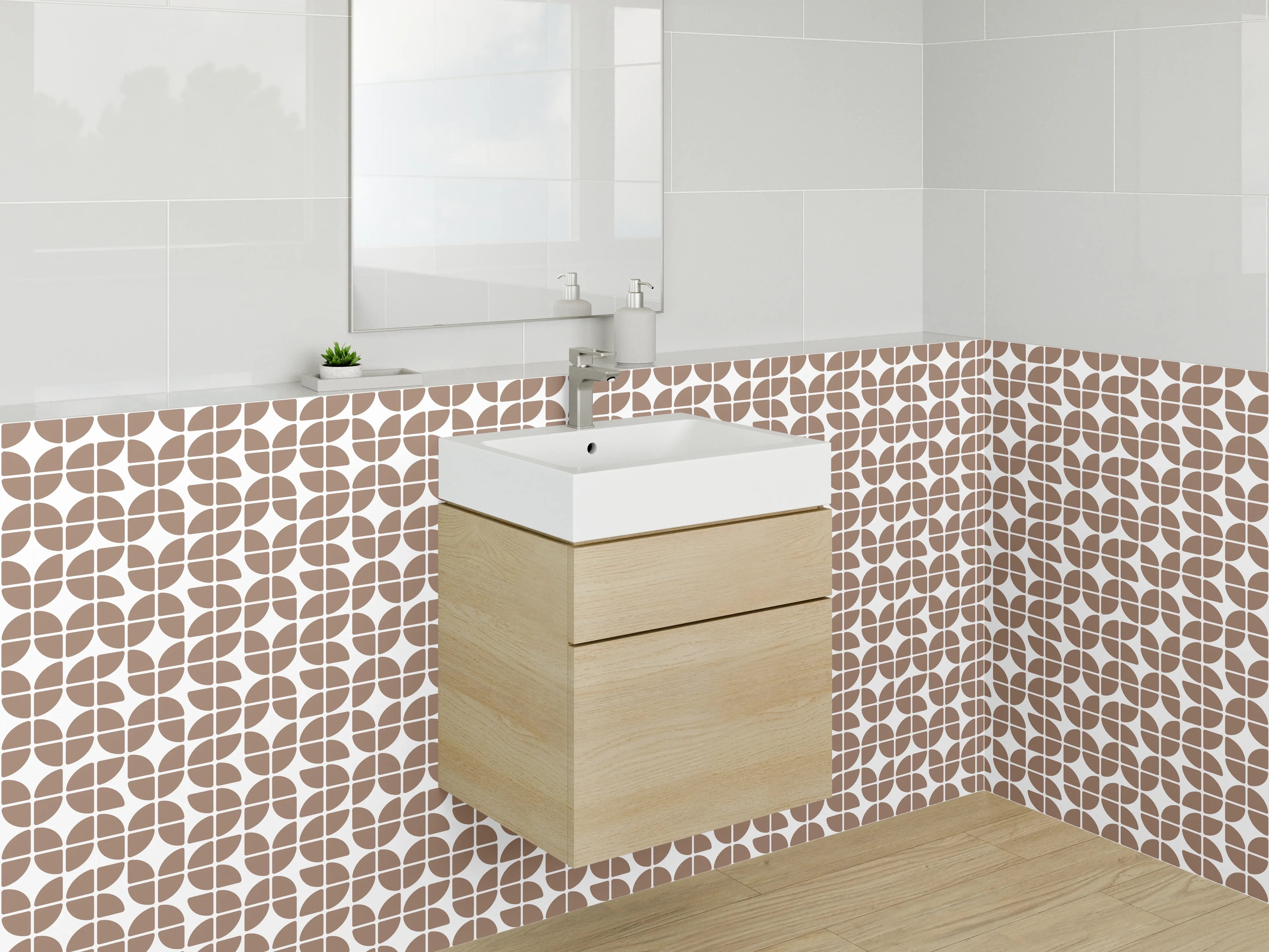 Waschbecken-Rückwand - Retro-Mosaik Braun Grauweiß Muster