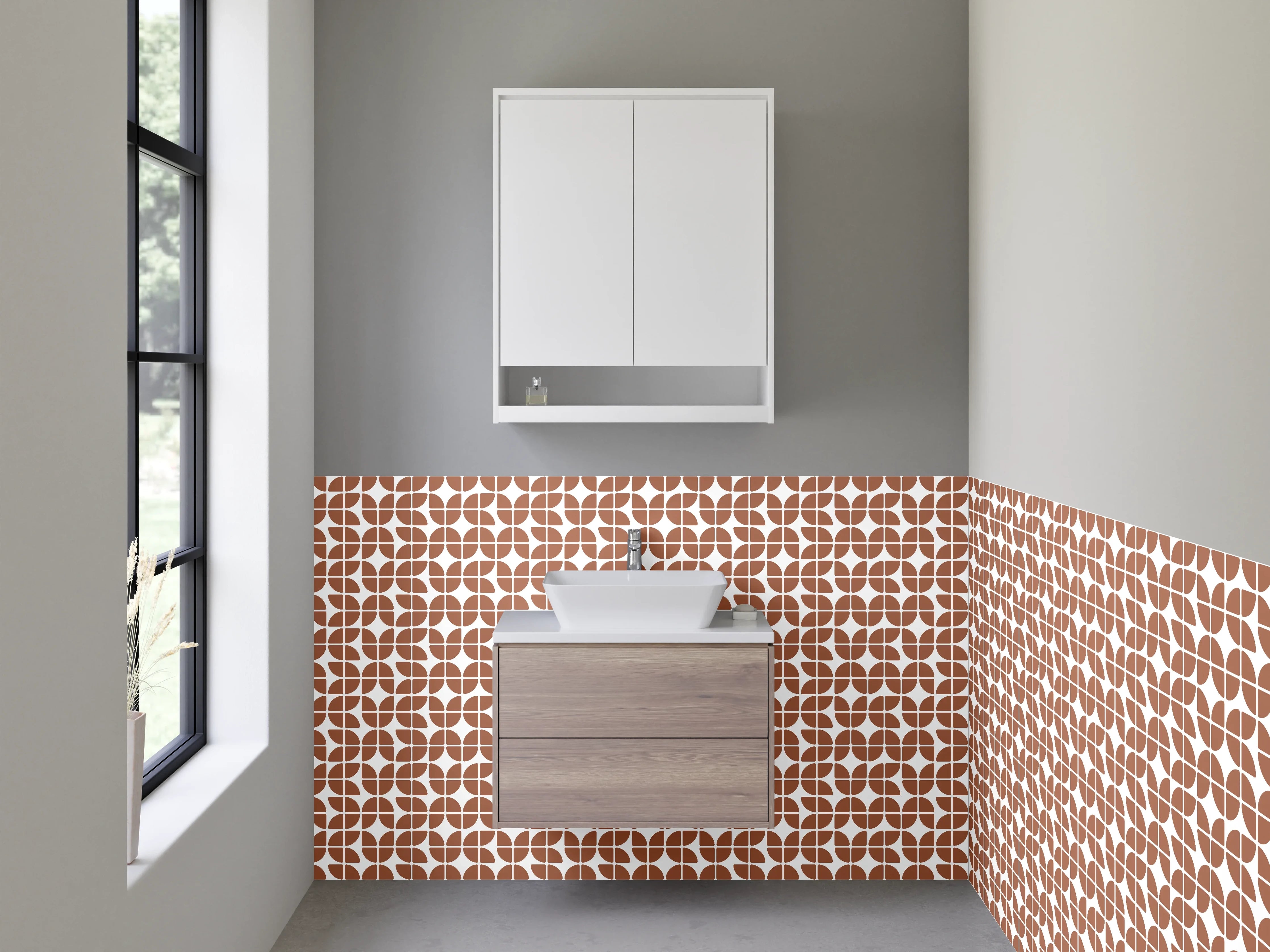 Waschbecken-Rückwand - Retro Mosaik Muster Braun Weiß