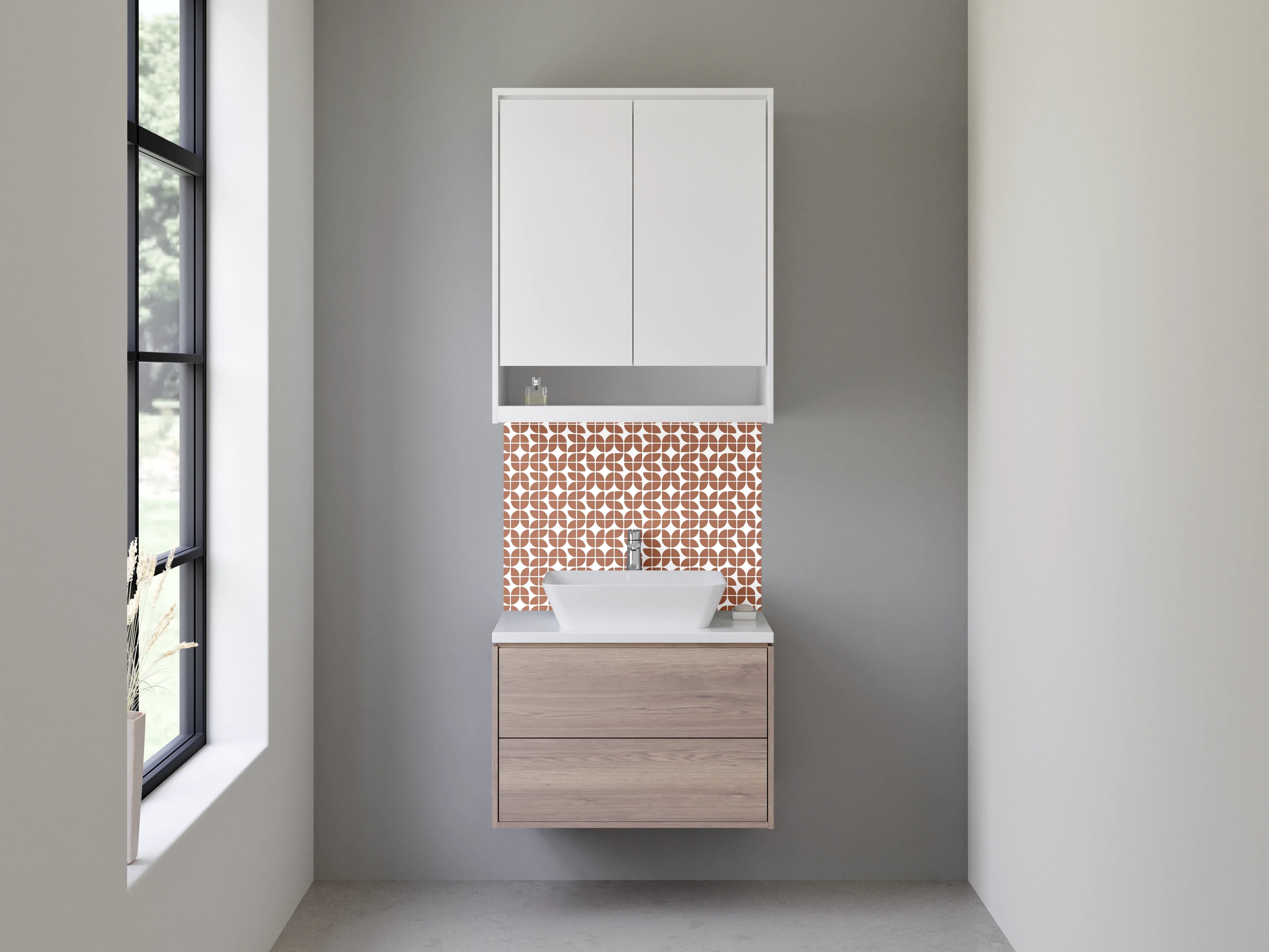 Waschbecken-Rückwand - Retro Mosaik Muster Braun Weiß