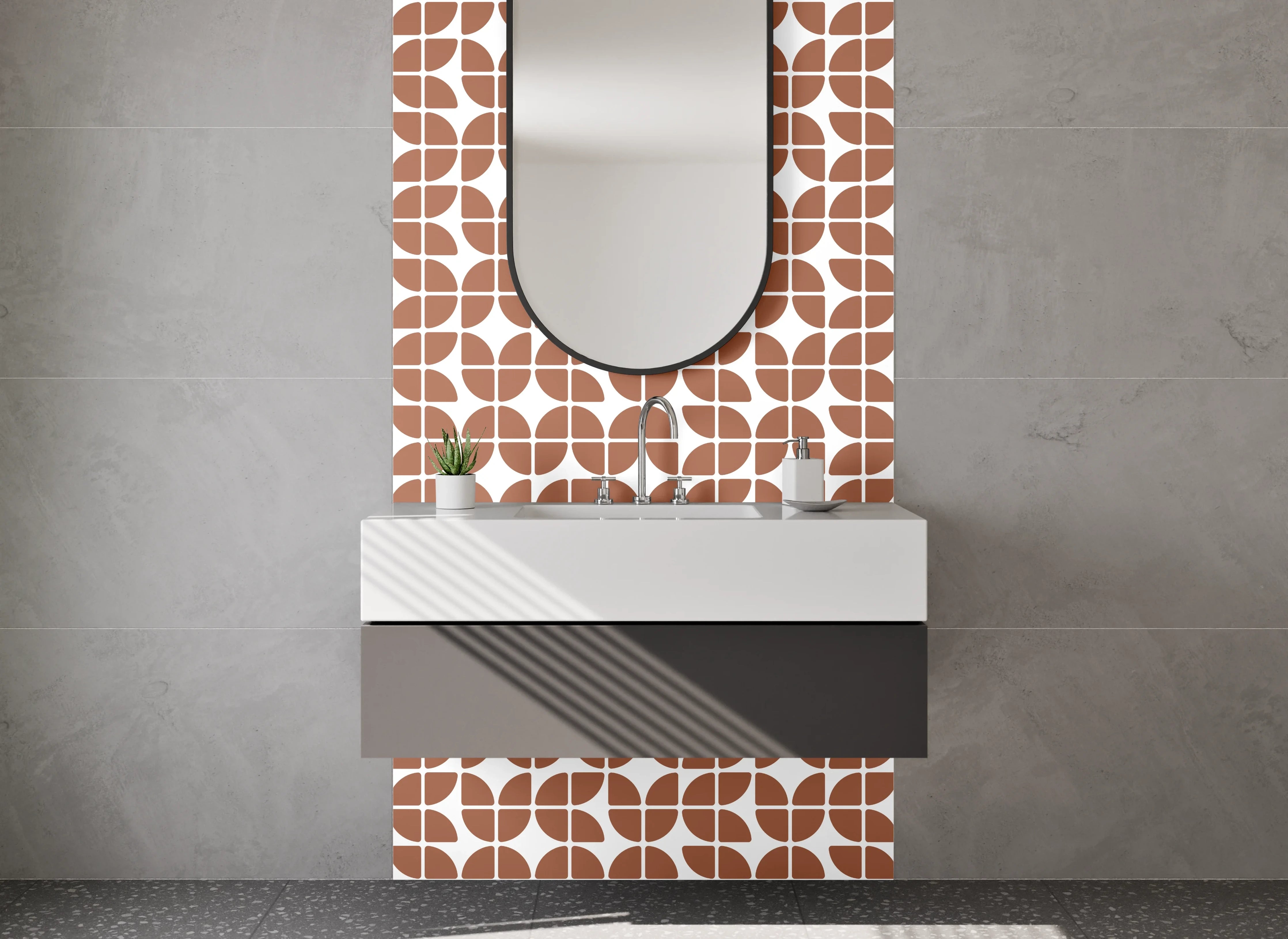Waschbecken-Rückwand - Retro Mosaik Muster Braun Weiß