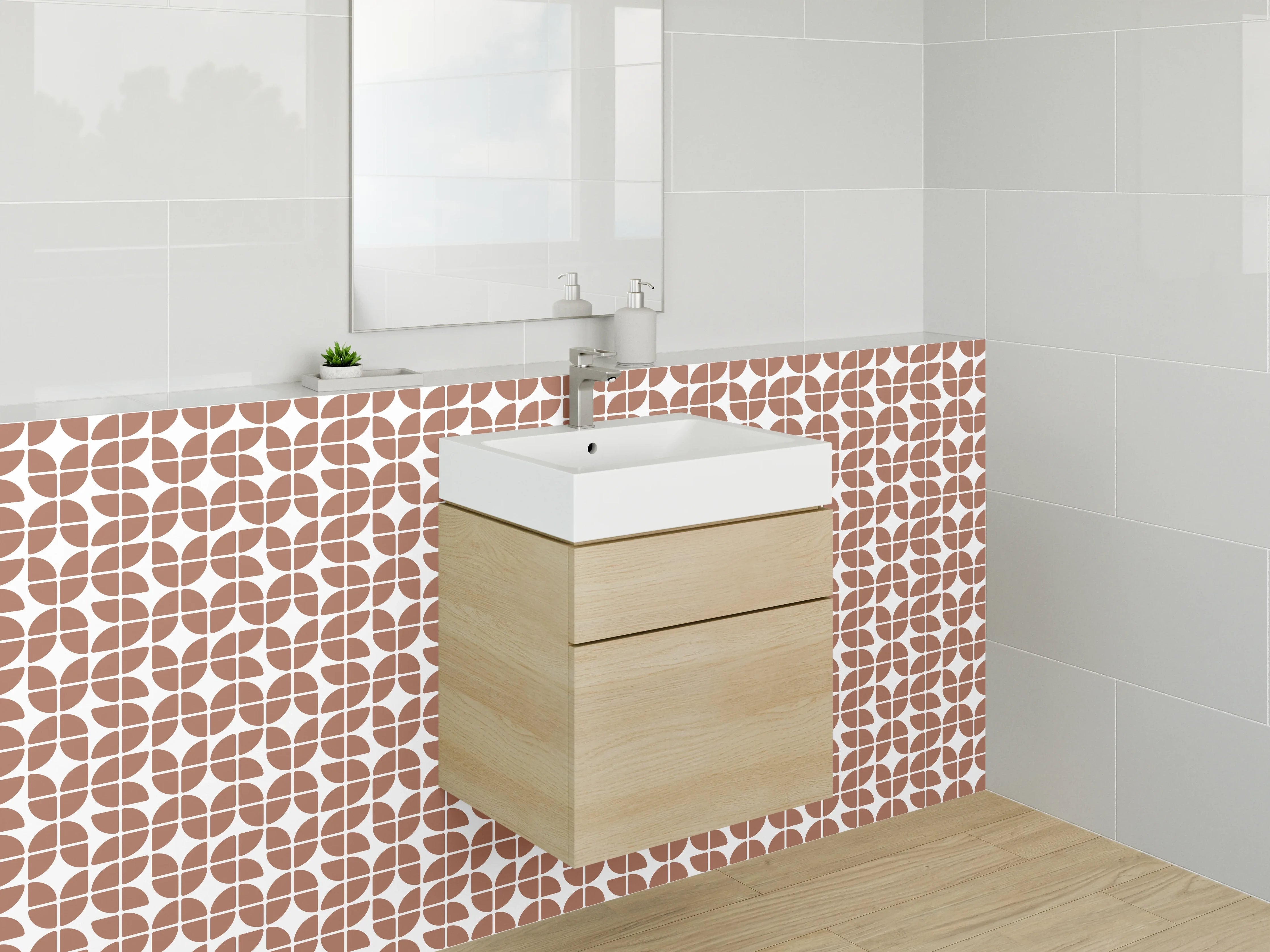 Waschbecken-Rückwand - Retro Mosaik Muster Braun Weiß