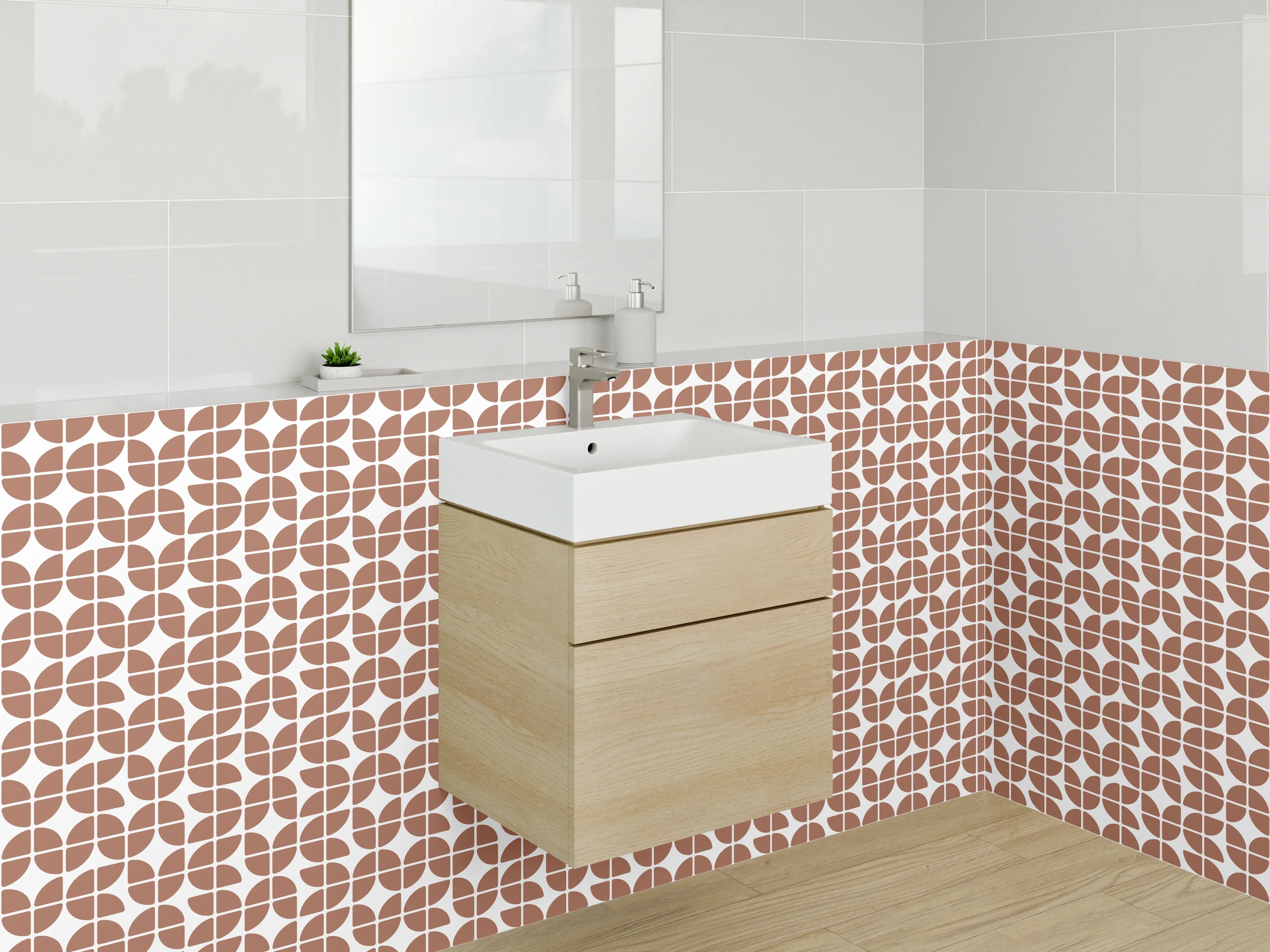 Waschbecken-Rückwand - Retro Mosaik Muster Braun Weiß