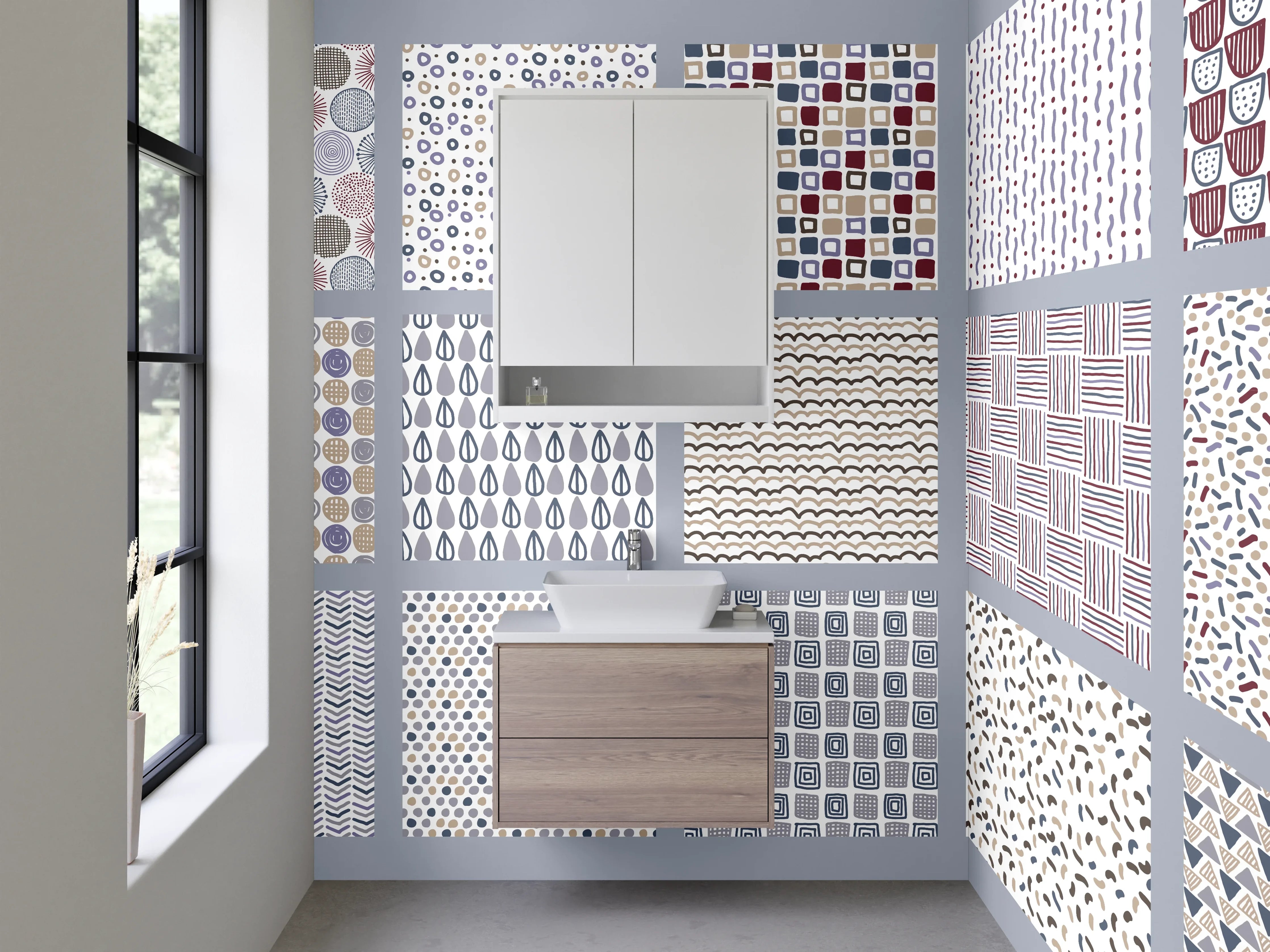 Waschbecken-Rückwand - Retro Muster Fliesenoptik Pastell Mix