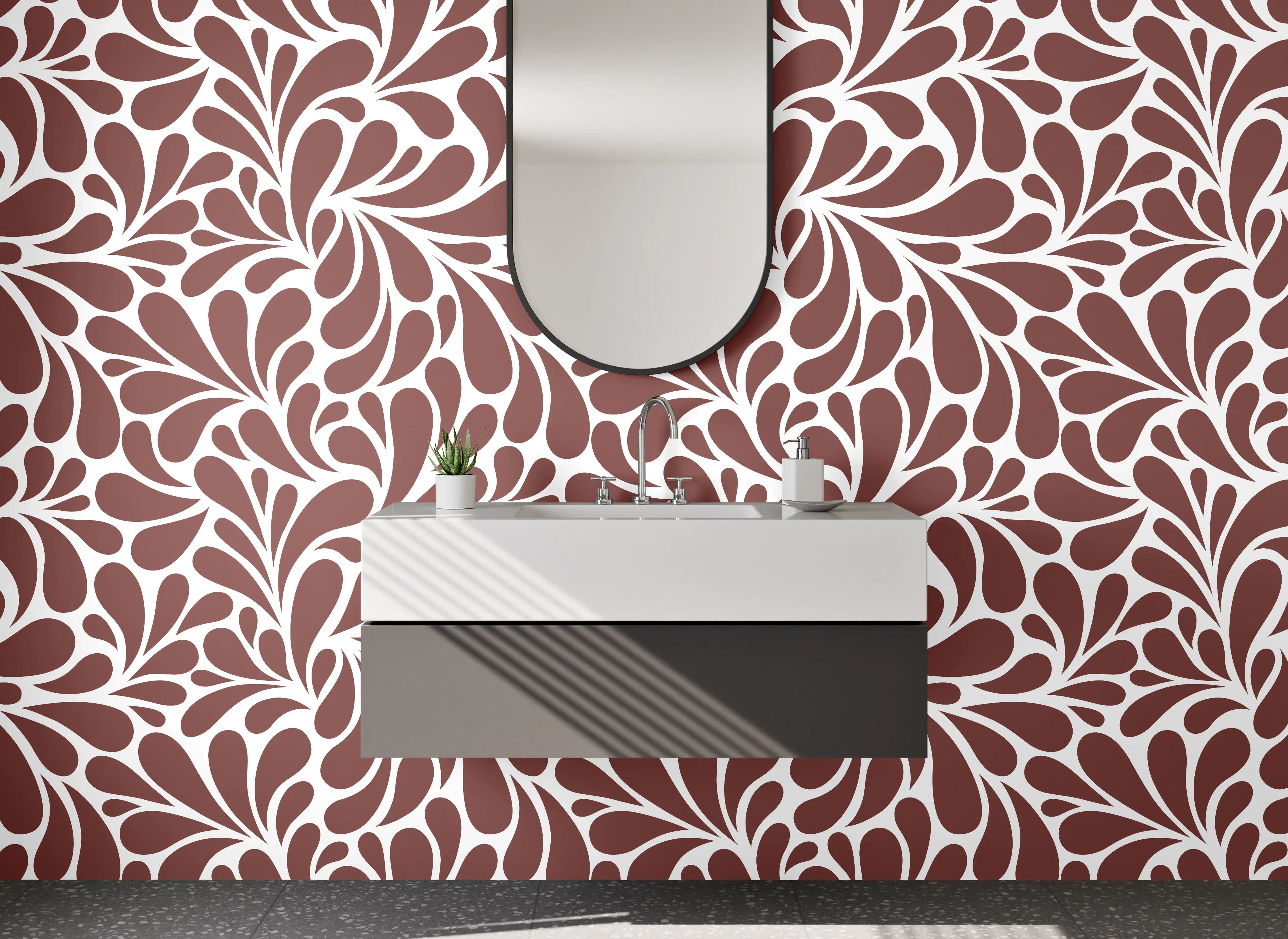 Waschbecken-Rückwand - Retro Ornament Muster Braun Weiß