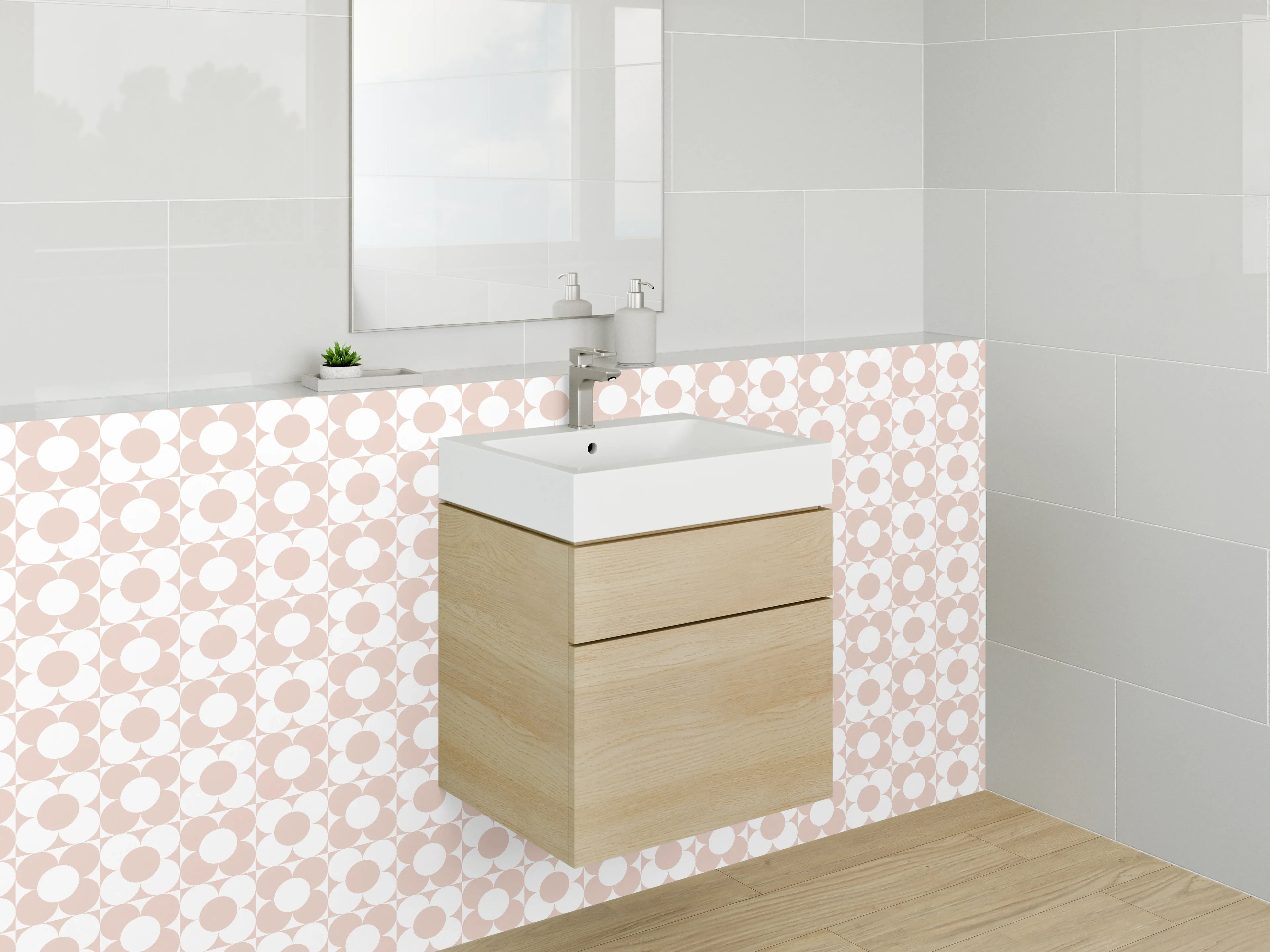Waschbecken-Rückwand - Retro Punkte Muster Rosa Weiß