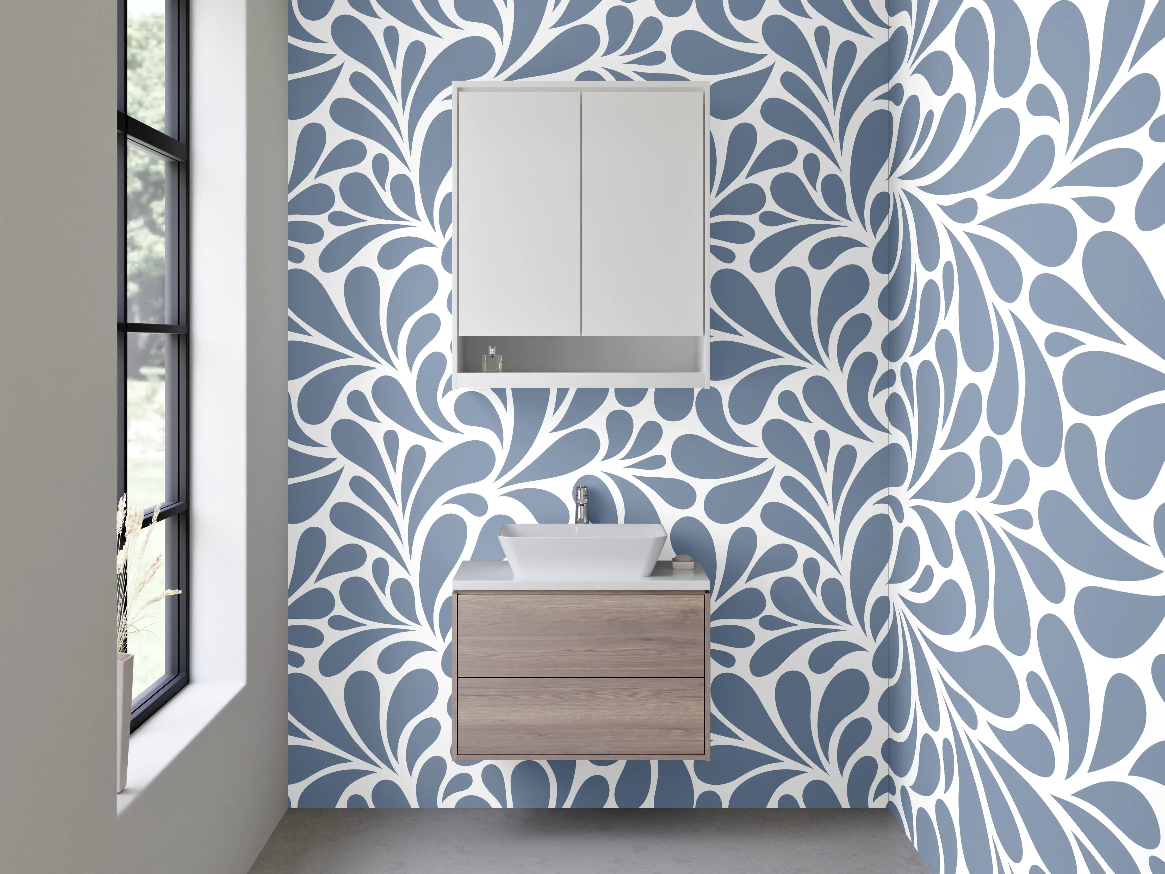 Waschbecken-Rückwand - Retro-Wellen Muster Blau Weiß