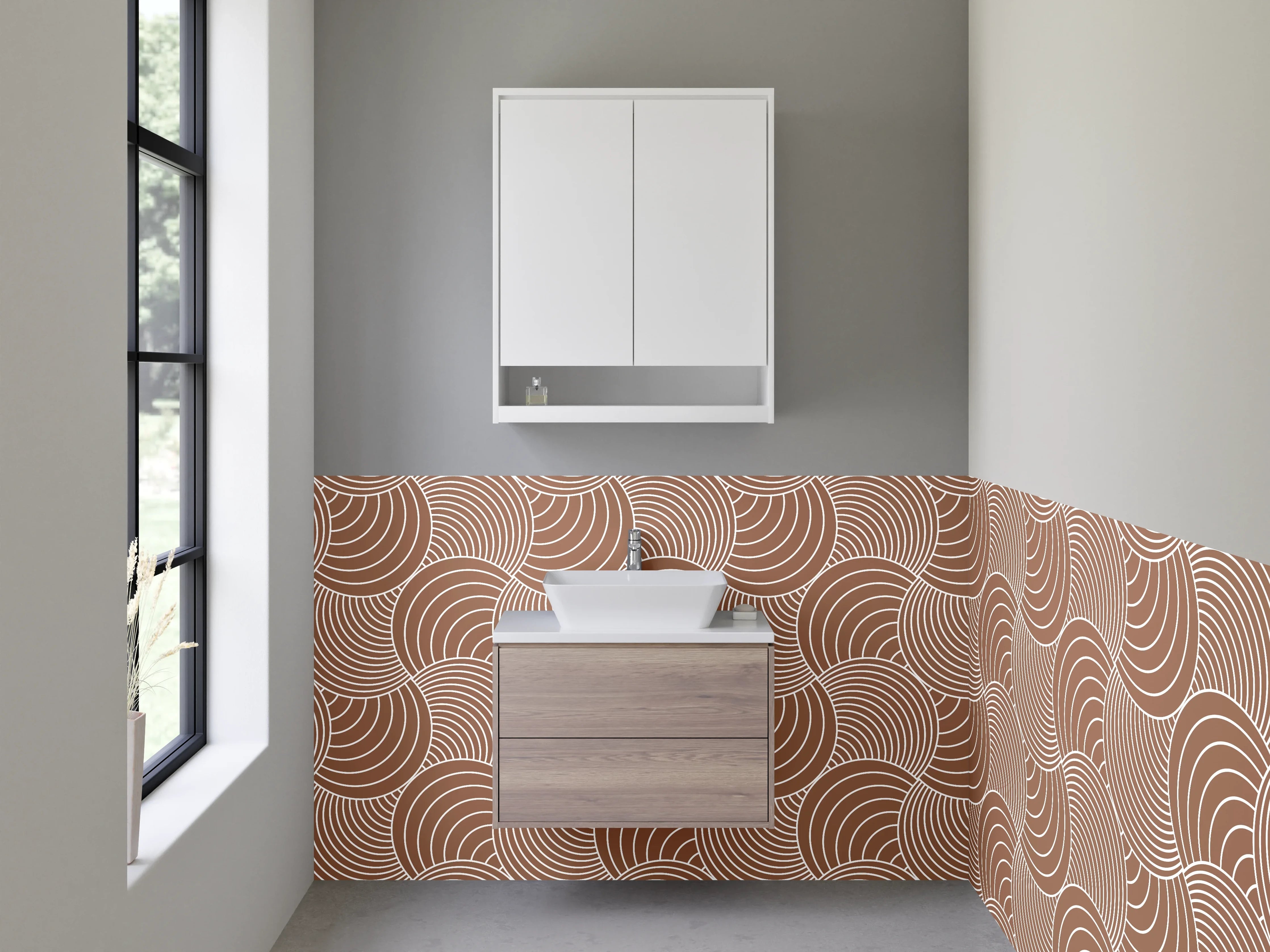 Waschbecken-Rückwand - Retro Wellenmuster Beige Braun Modern