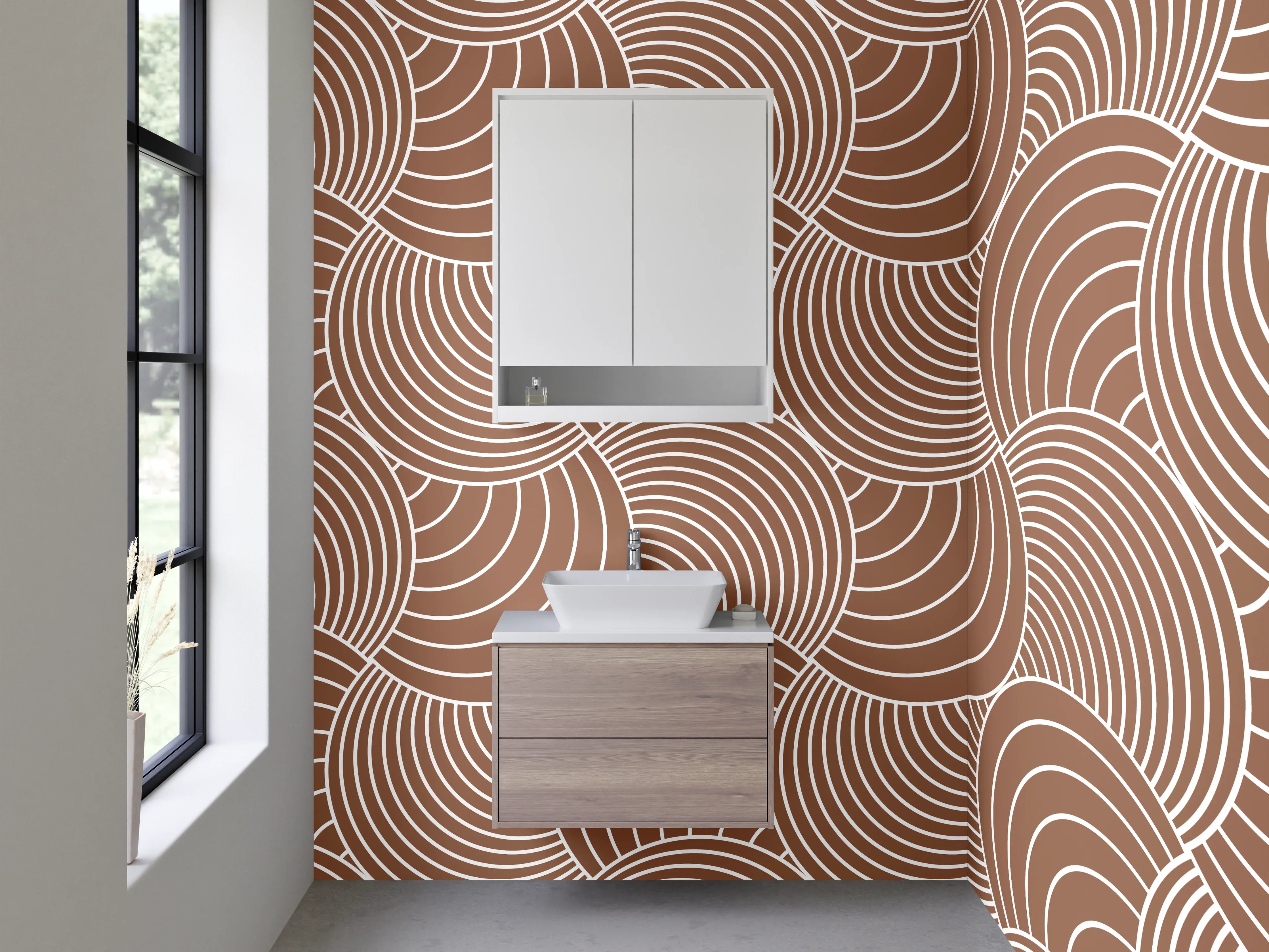 Waschbecken-Rückwand - Retro Wellenmuster Beige Braun Modern