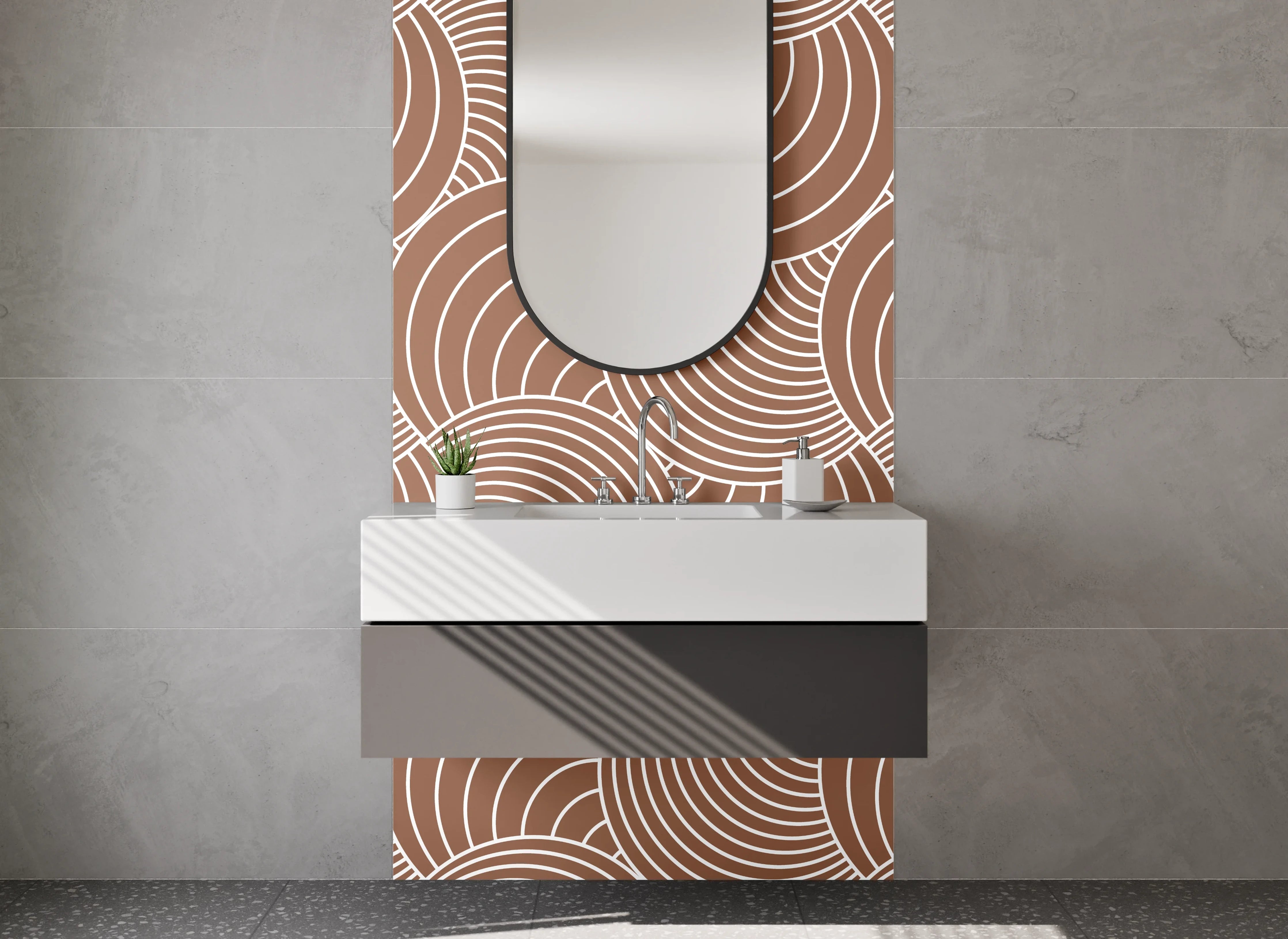 Waschbecken-Rückwand - Retro Wellenmuster Beige Braun Modern