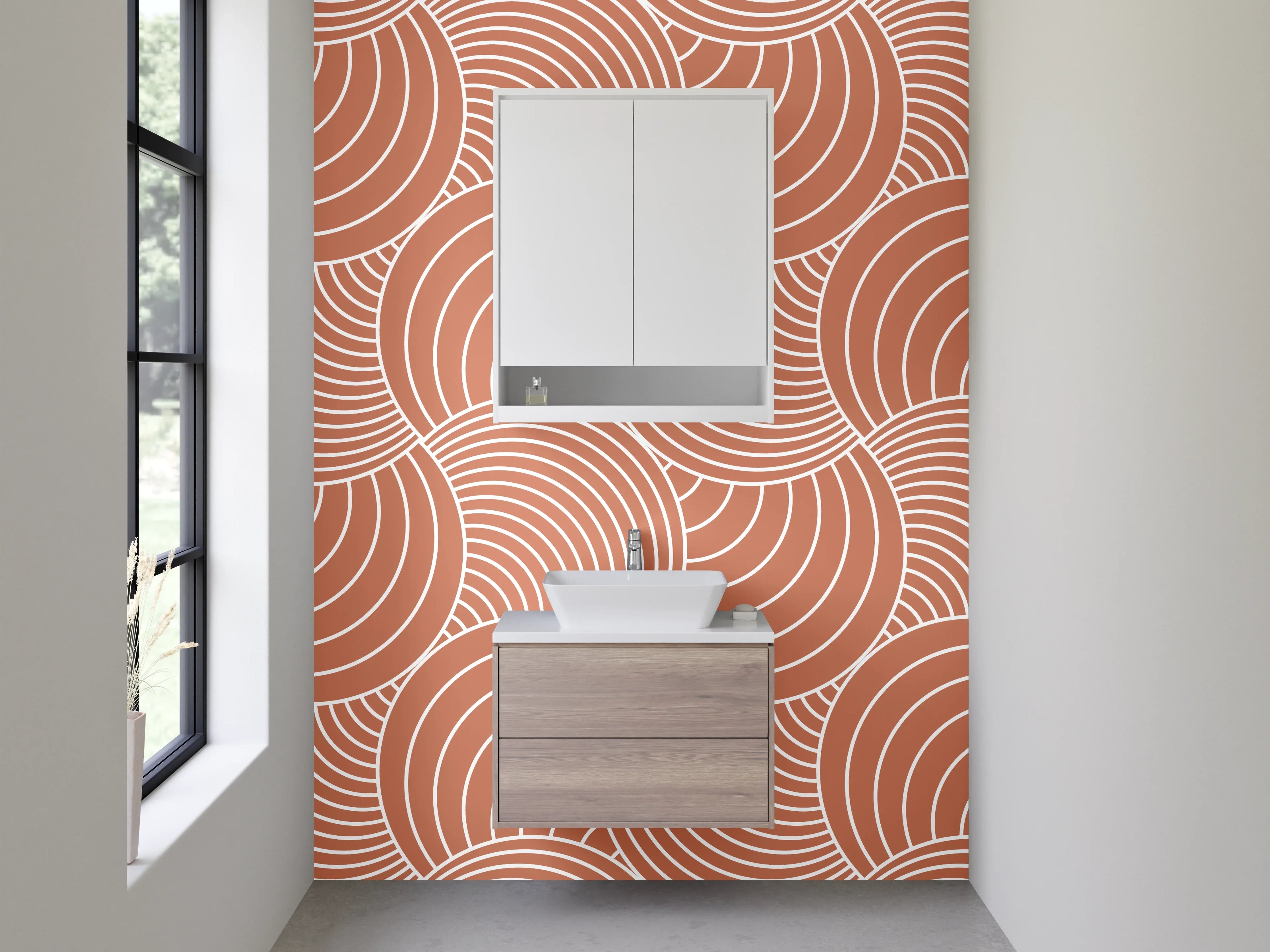 Waschbecken-Rückwand - Retro Wellenmuster Beige Rosa