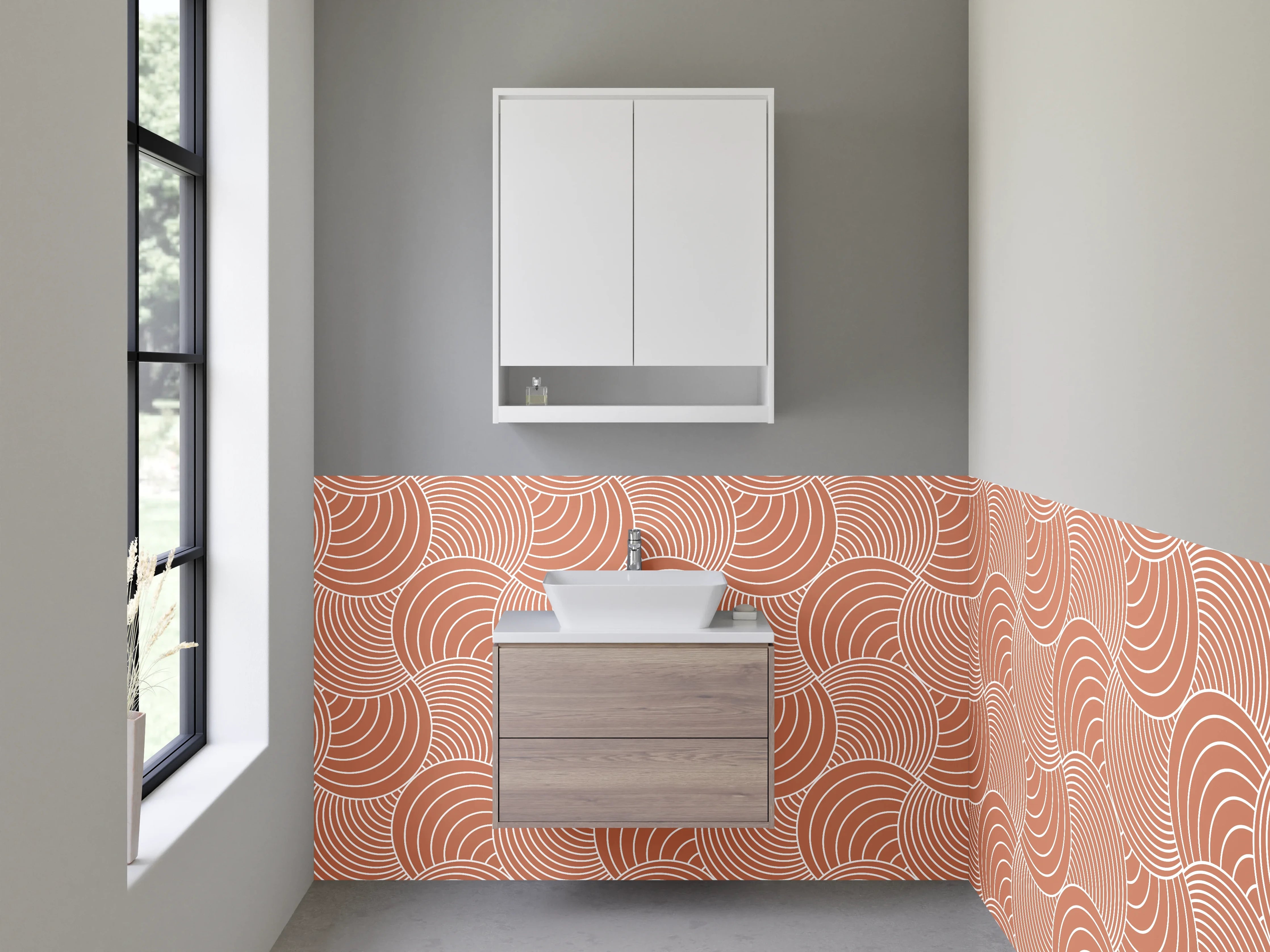 Waschbecken-Rückwand - Retro Wellenmuster Beige Rosa