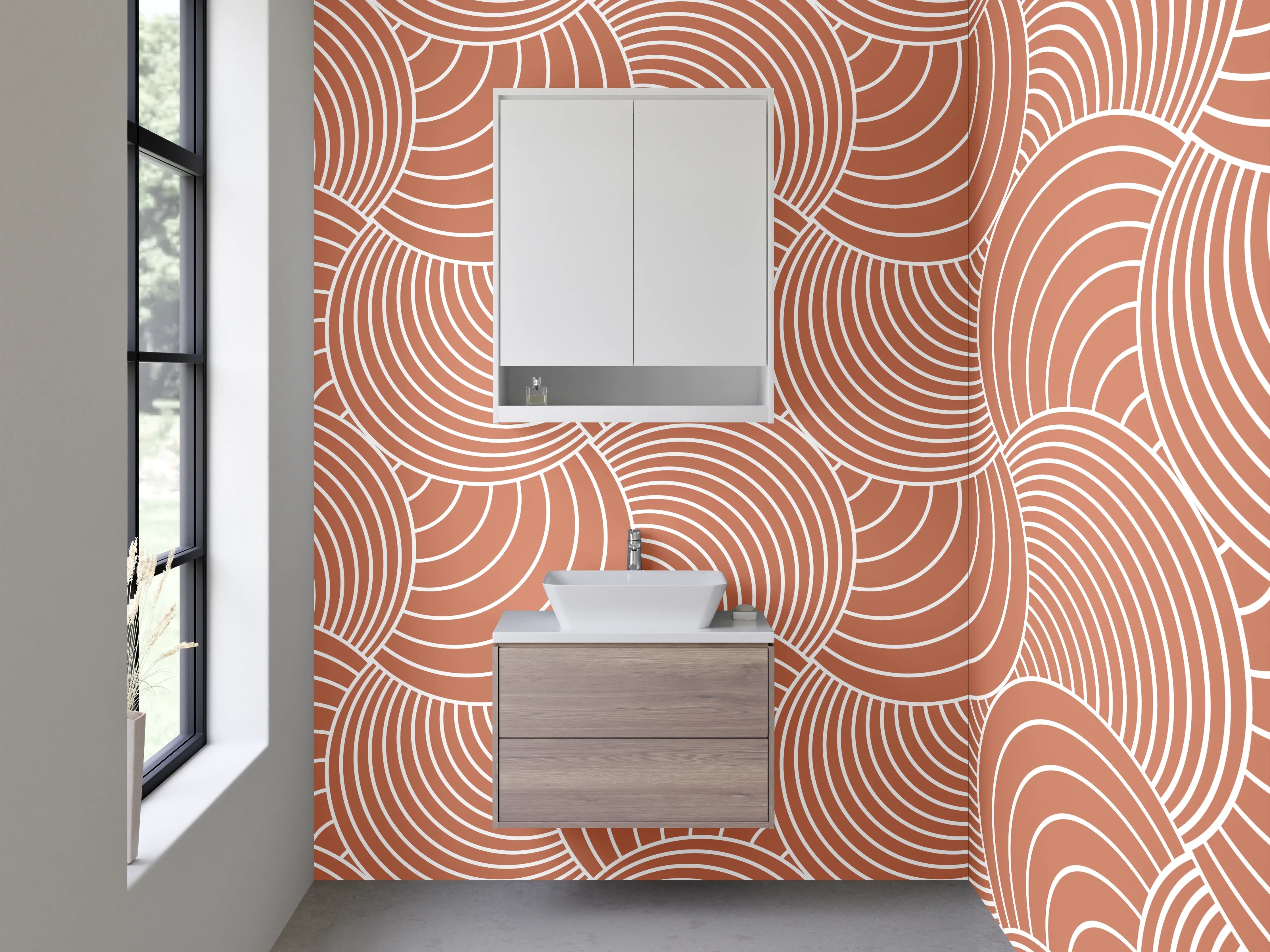Waschbecken-Rückwand - Retro Wellenmuster Beige Rosa