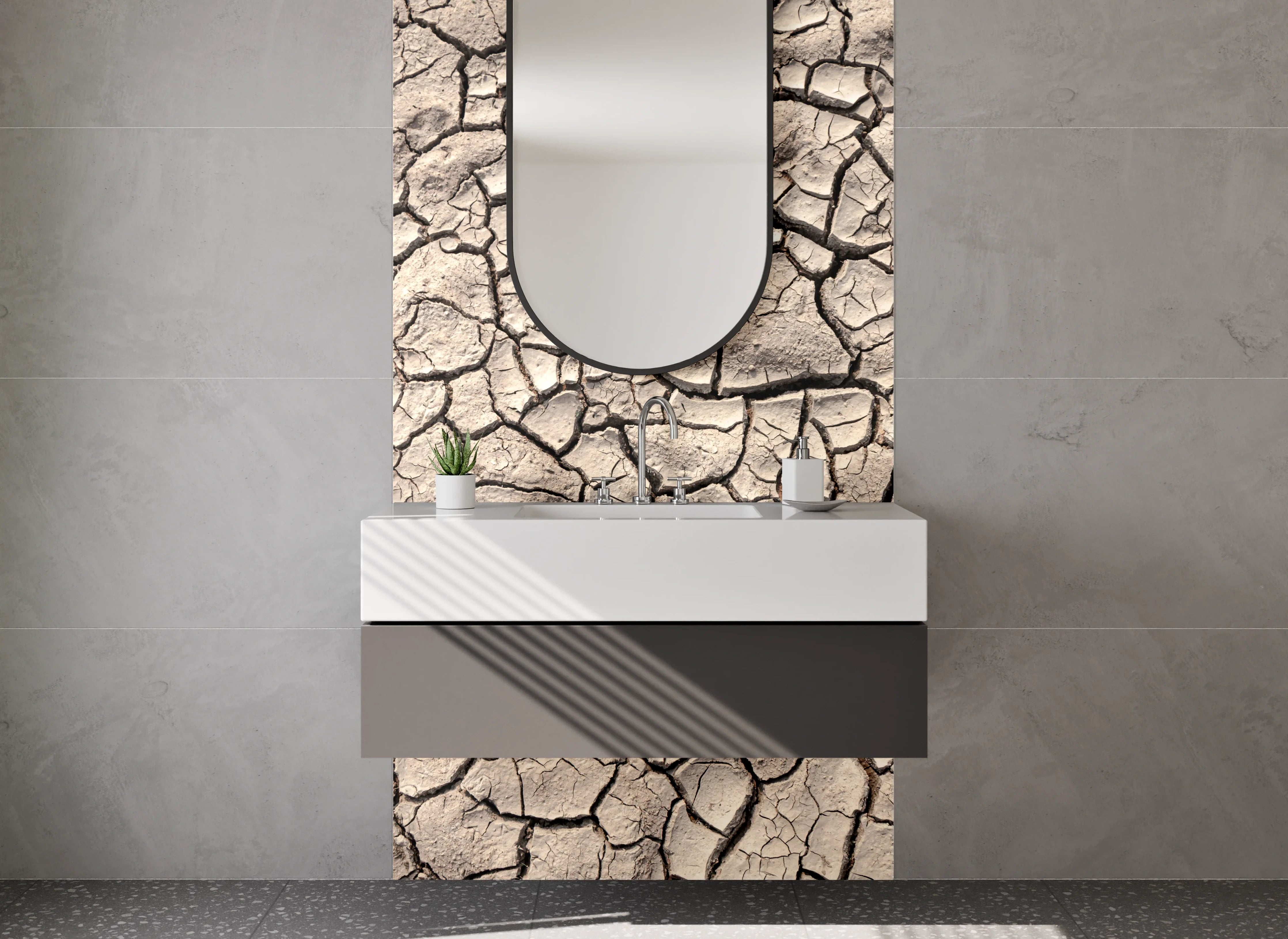 Waschbecken-Rückwand - Rissige Erde Beige Braun Struktur