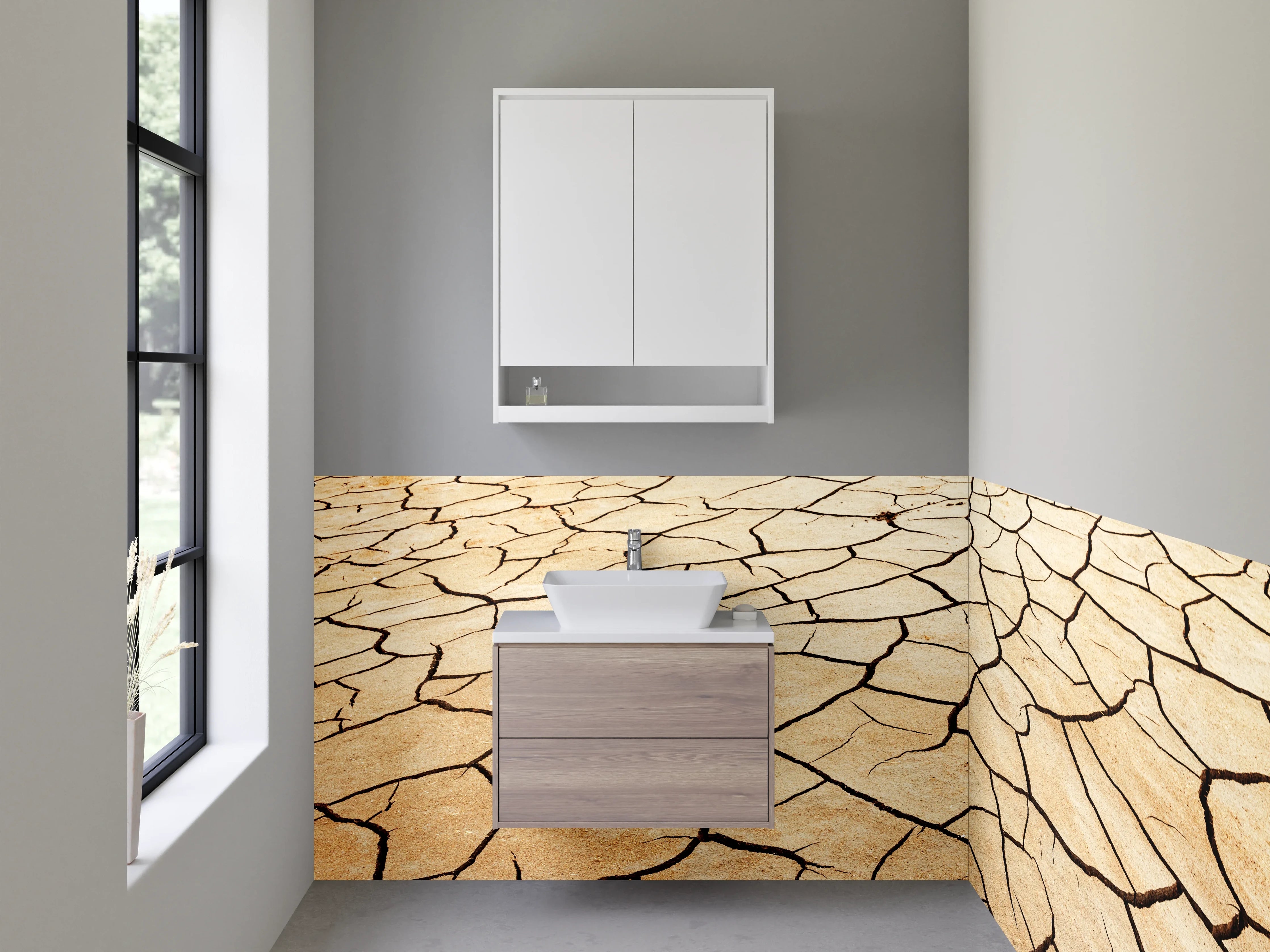 Waschbecken-Rückwand - Rissige Wüste Naturstruktur Beige Braun