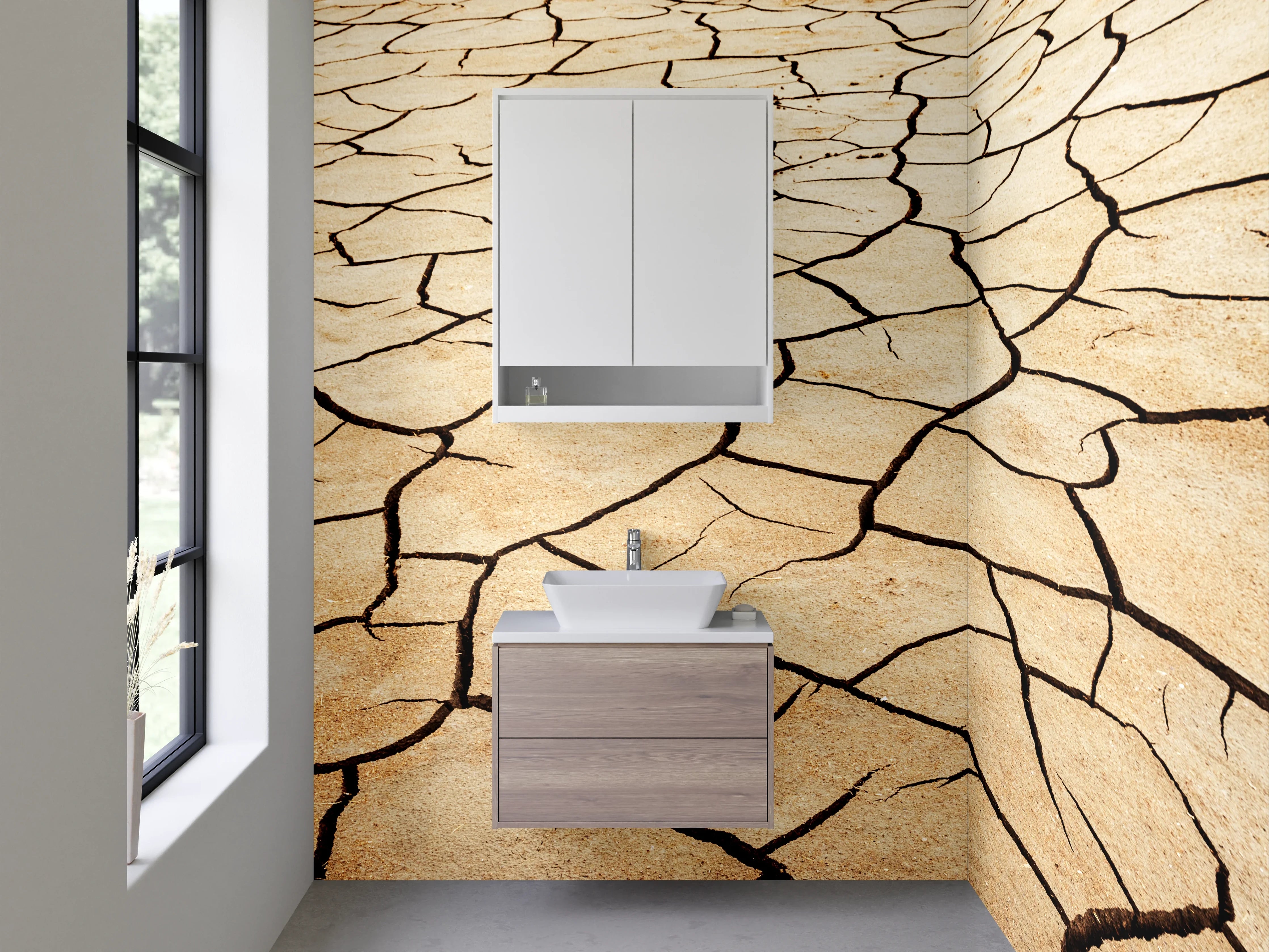 Waschbecken-Rückwand - Rissige Wüste Naturstruktur Beige Braun
