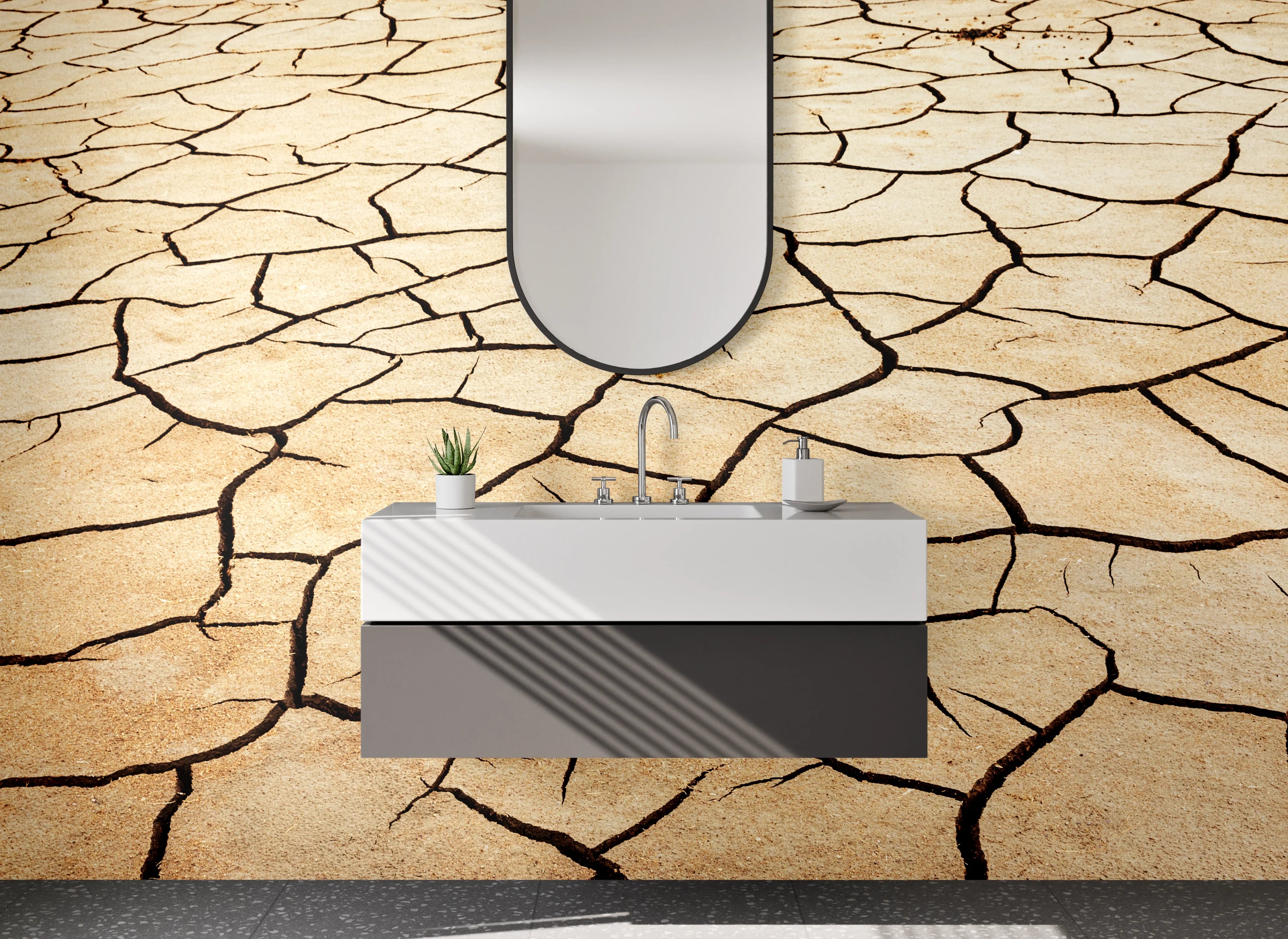 Waschbecken-Rückwand - Rissige Wüste Naturstruktur Beige Braun
