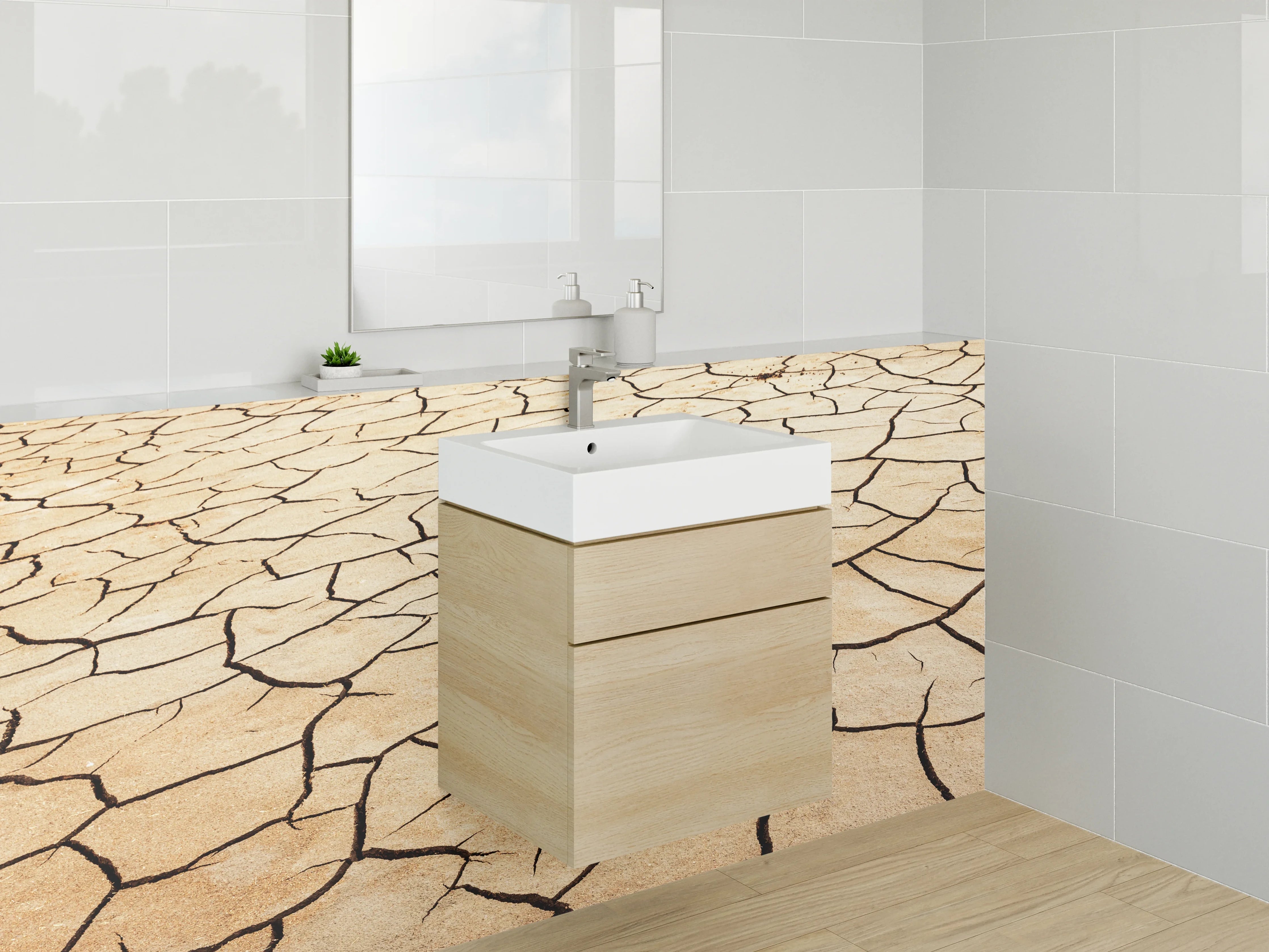 Waschbecken-Rückwand - Rissige Wüste Naturstruktur Beige Braun