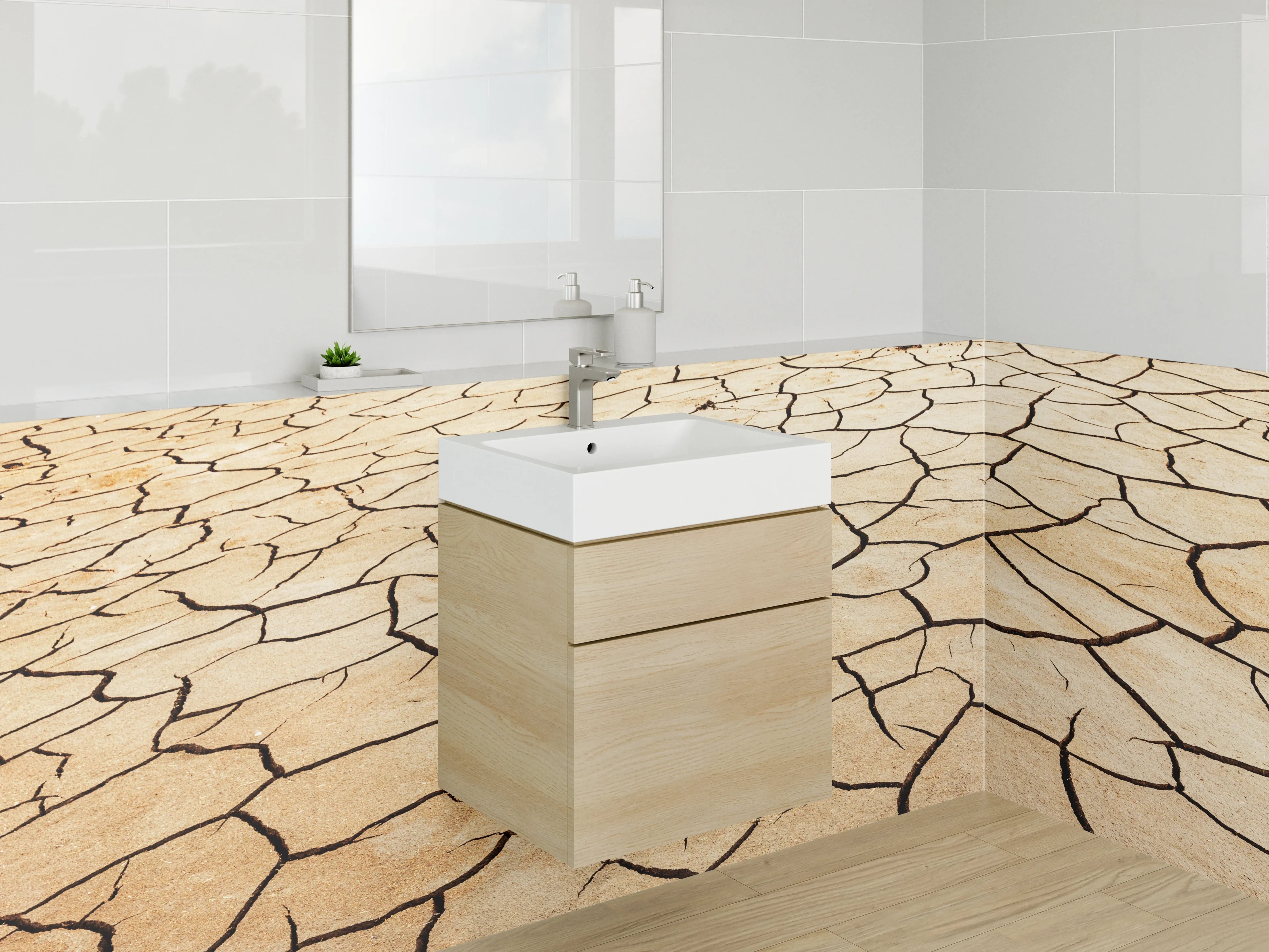 Waschbecken-Rückwand - Rissige Wüste Naturstruktur Beige Braun