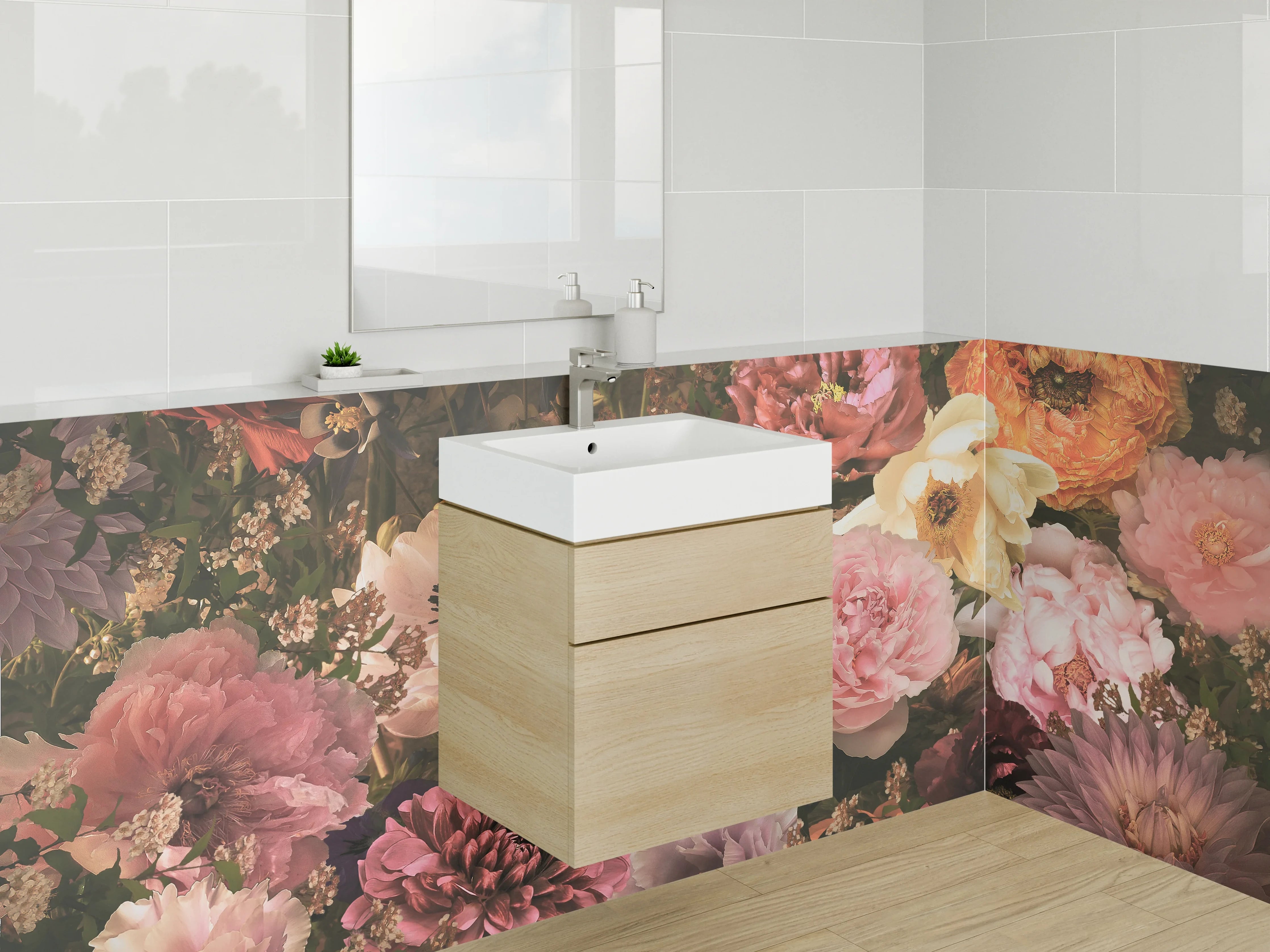 Waschbecken-Rückwand - Romantische Blumenpracht auf dunklem Grund