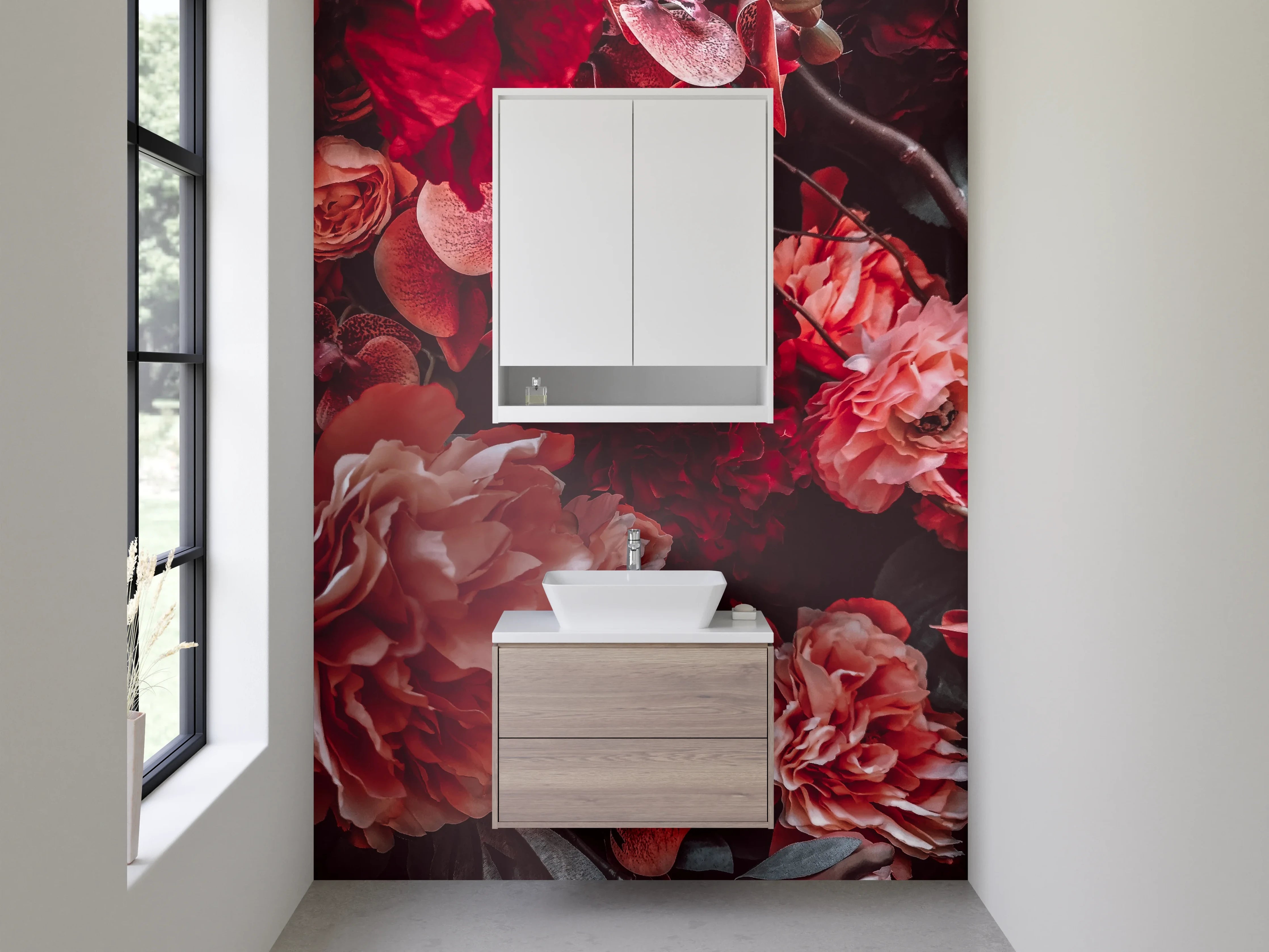 Waschbecken-Rückwand - Romantische Blumenpracht in Rosa und Rot