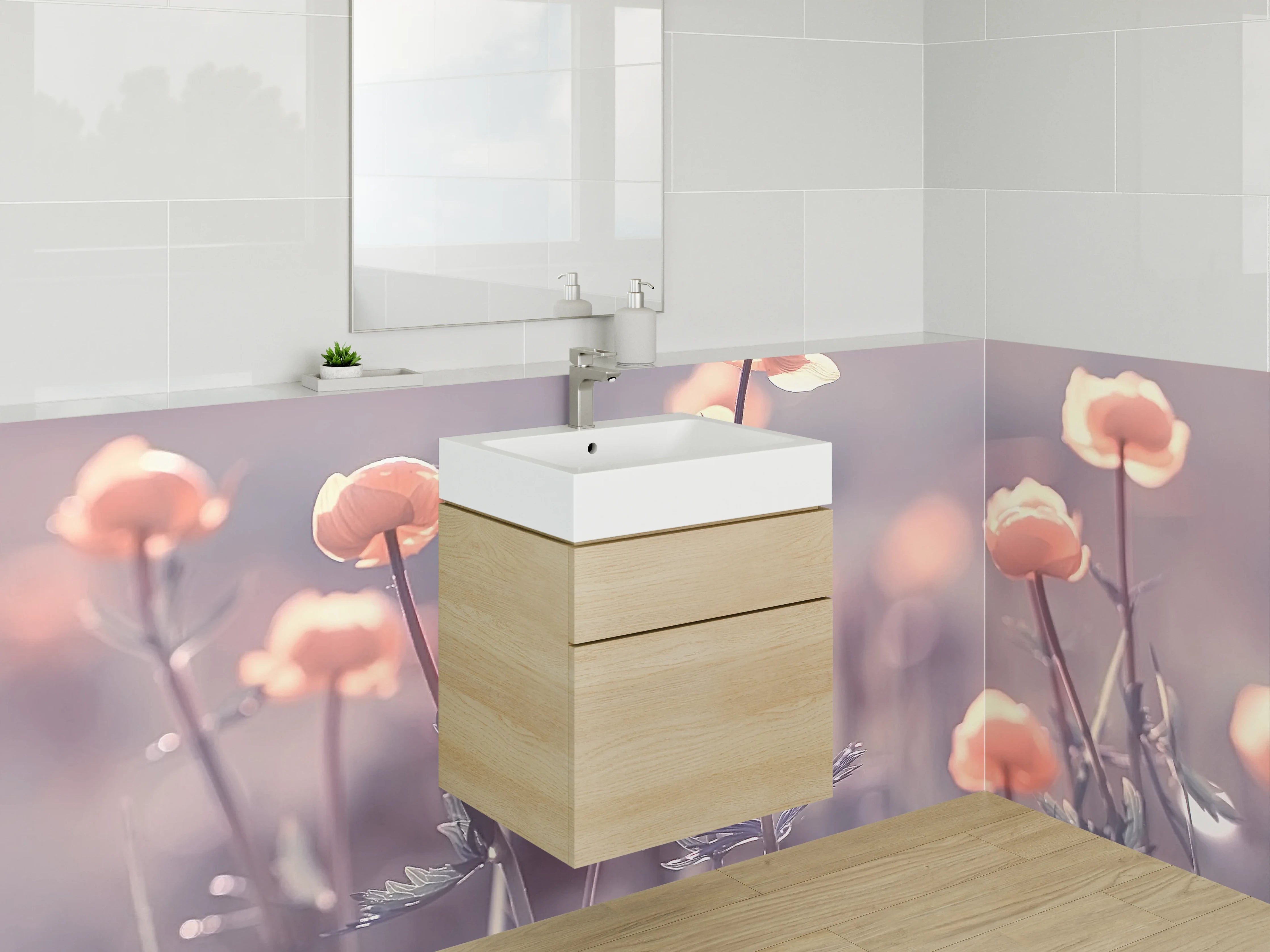Waschbecken-Rückwand - Romantische Blumenwiese Pastell Fotodruck