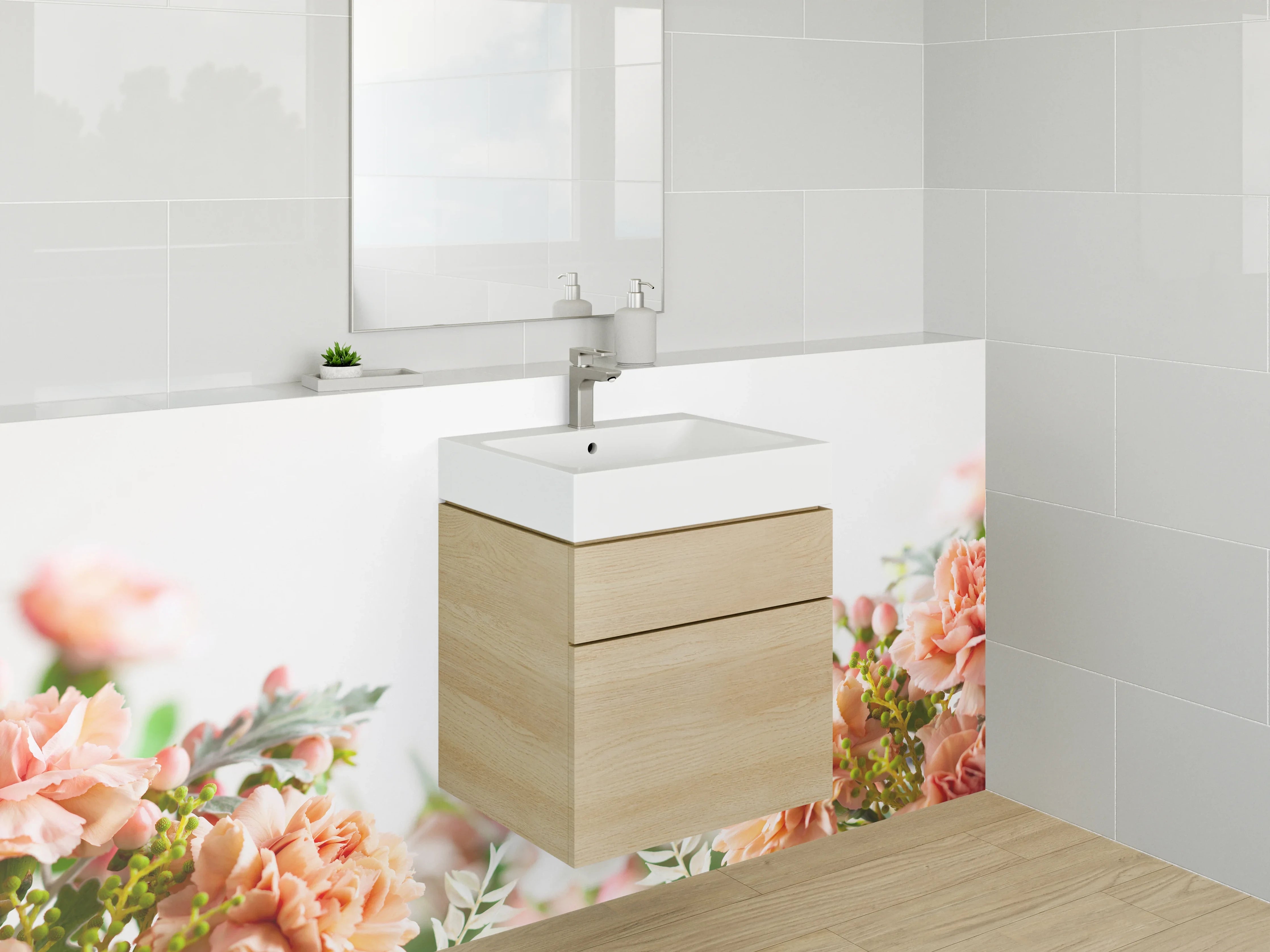 Waschbecken-Rückwand - Romantische Pfingstrosen Blumenpracht Kunstbild