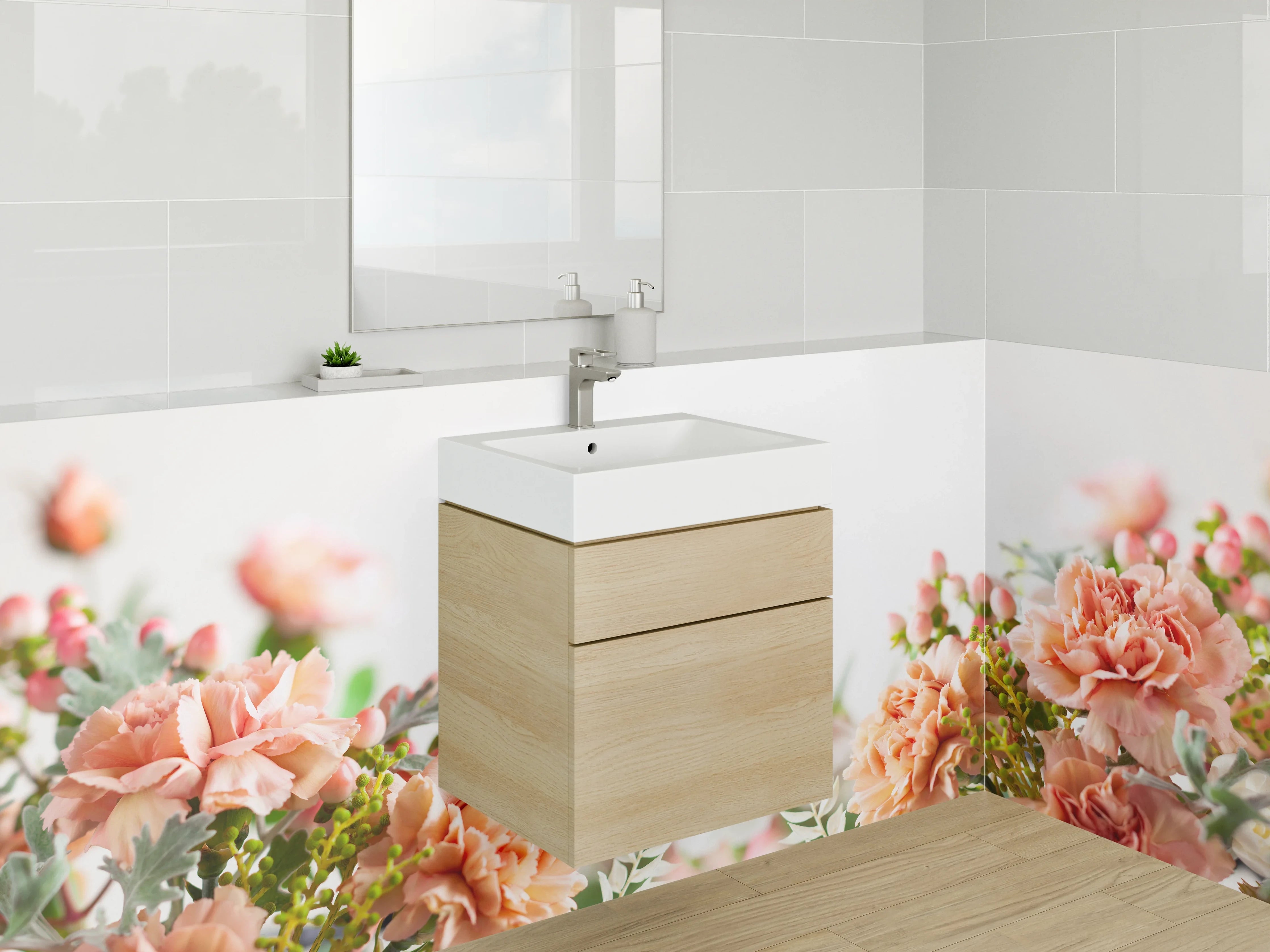 Waschbecken-Rückwand - Romantische Pfingstrosen Blumenpracht Kunstbild